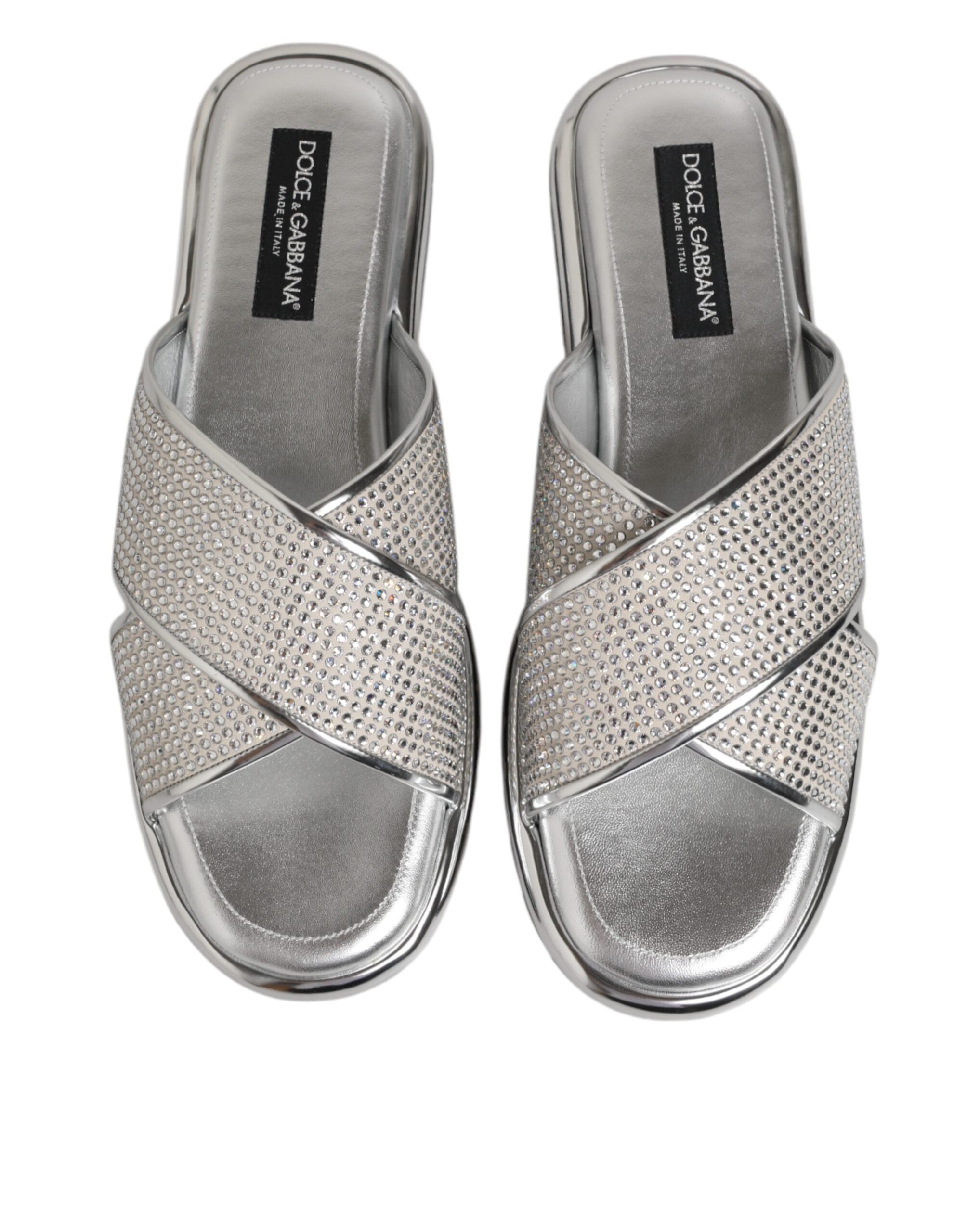 Sandalias planas con diamantes de imitación plateados de Dolce & Gabbana-4