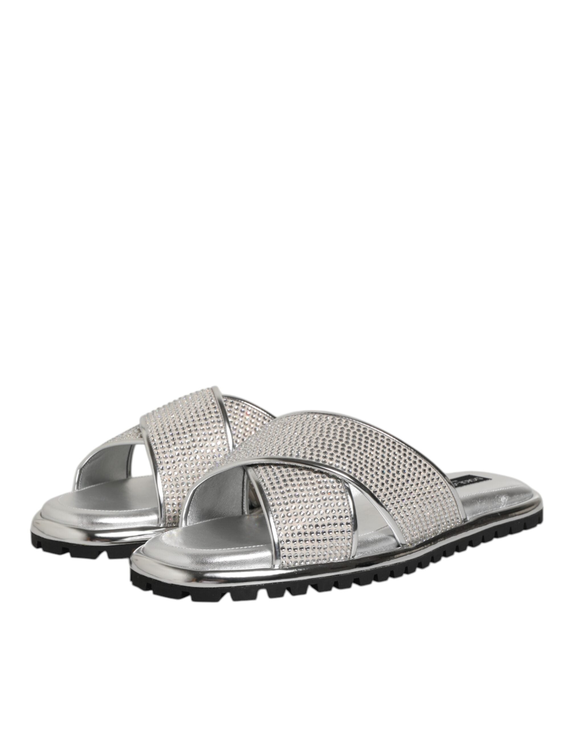 Sandalias planas con diamantes de imitación plateados de Dolce & Gabbana-5