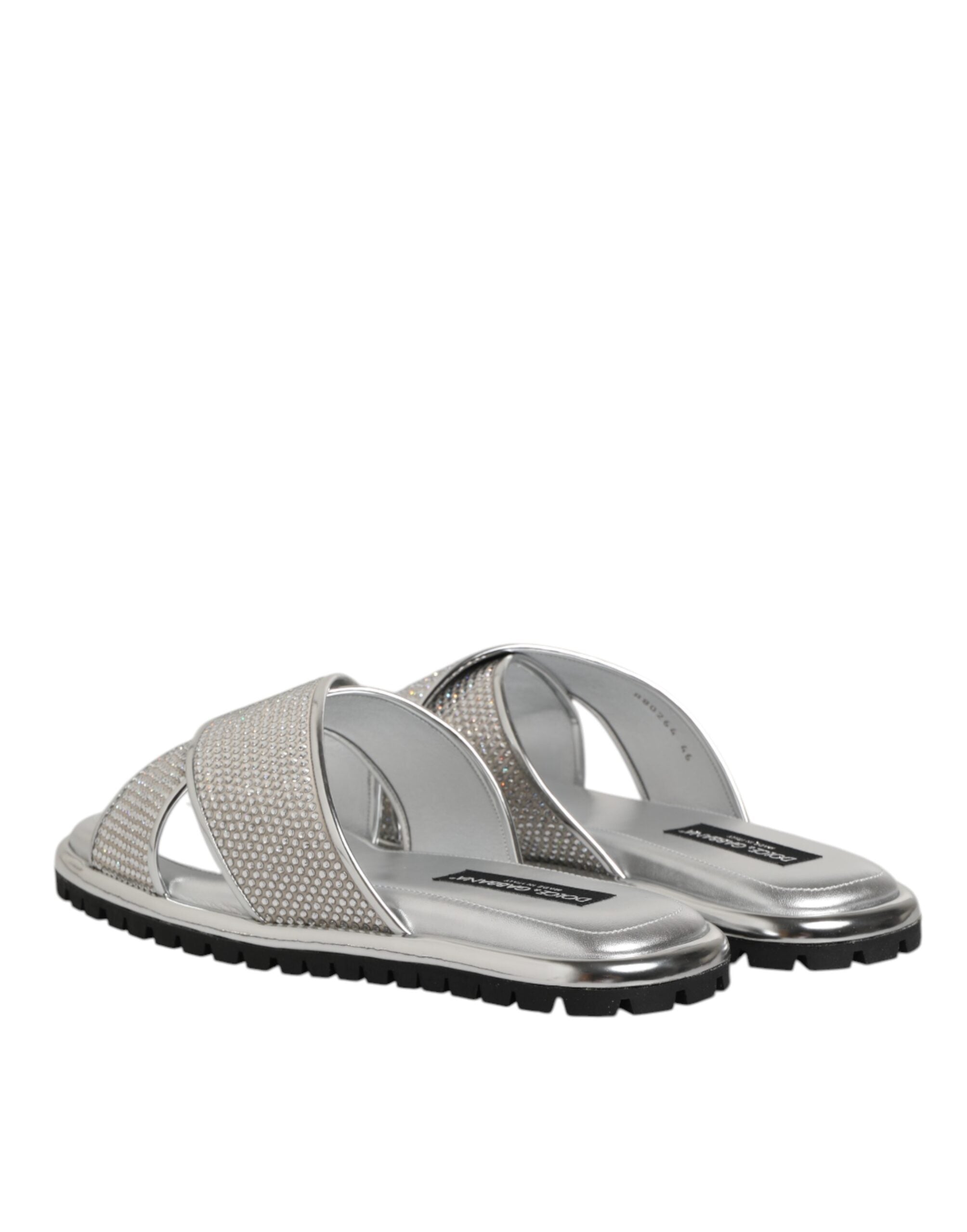Sandalias planas con diamantes de imitación plateados de Dolce & Gabbana-6