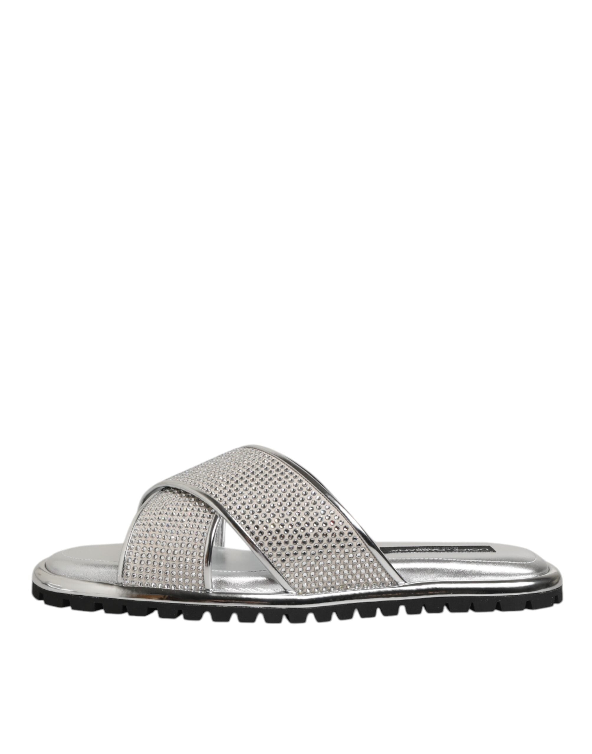 Sandalias planas con diamantes de imitación plateados de Dolce & Gabbana-7