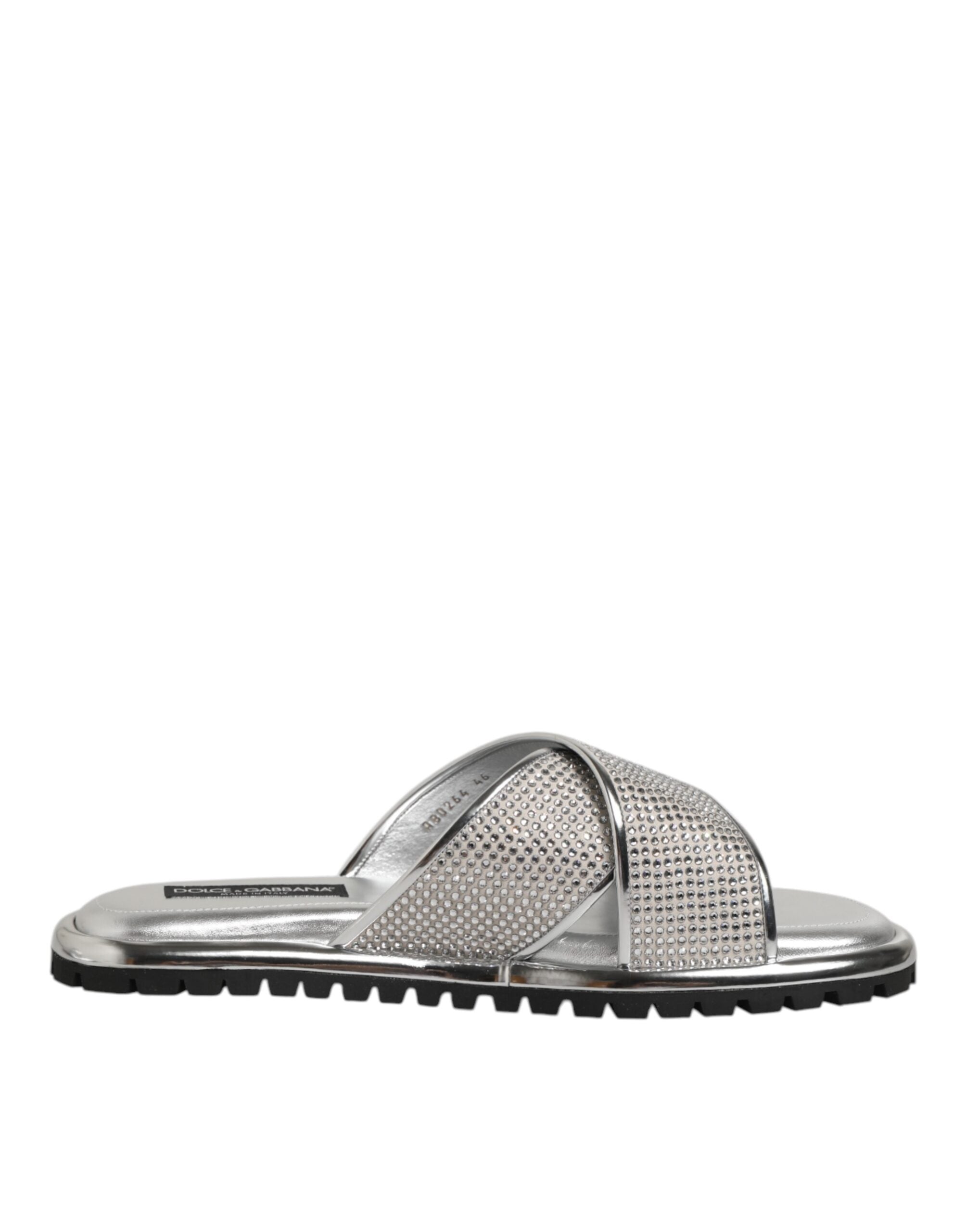 Sandalias planas con diamantes de imitación plateados de Dolce & Gabbana-1
