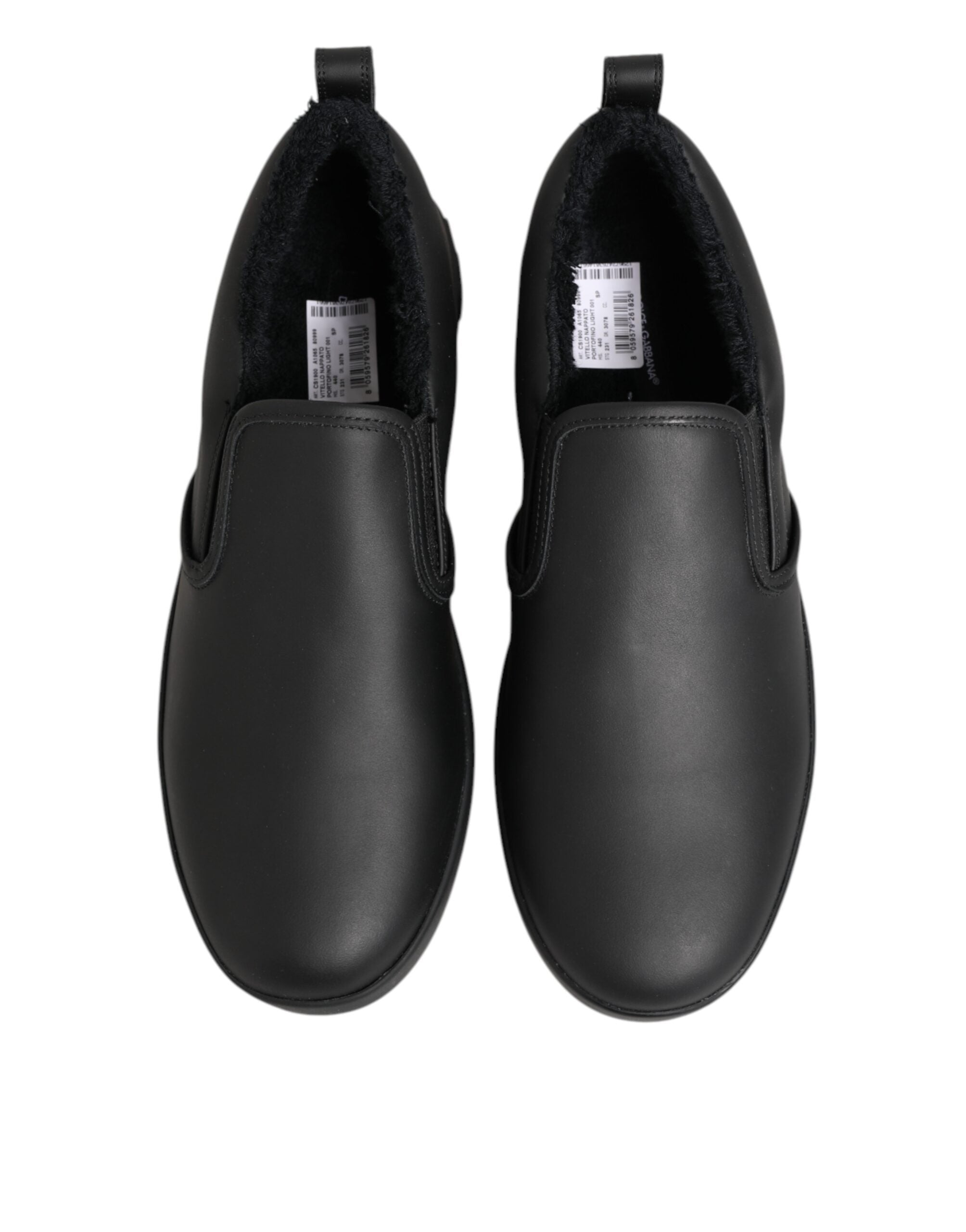 Dolce & Gabbana Schwarz Leder Low Top Slip On Sneakers Schuhe-4