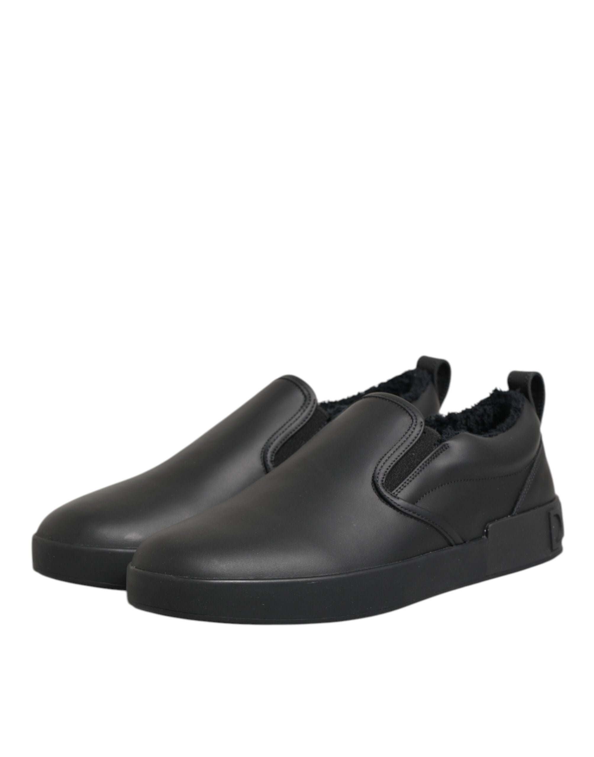 Dolce & Gabbana Schwarz Leder Low Top Slip On Sneakers Schuhe-5