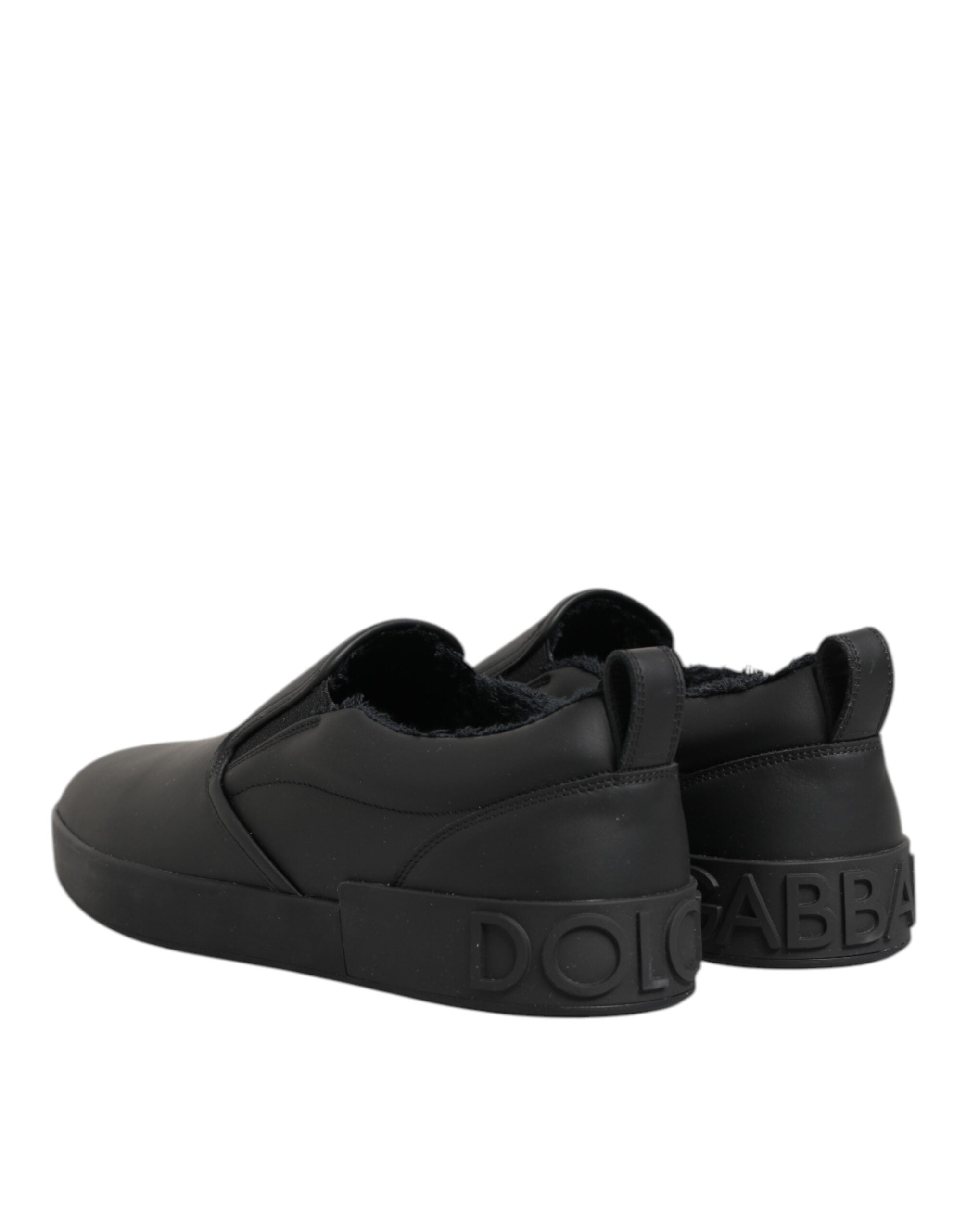 Dolce & Gabbana Schwarz Leder Low Top Slip On Sneakers Schuhe-6
