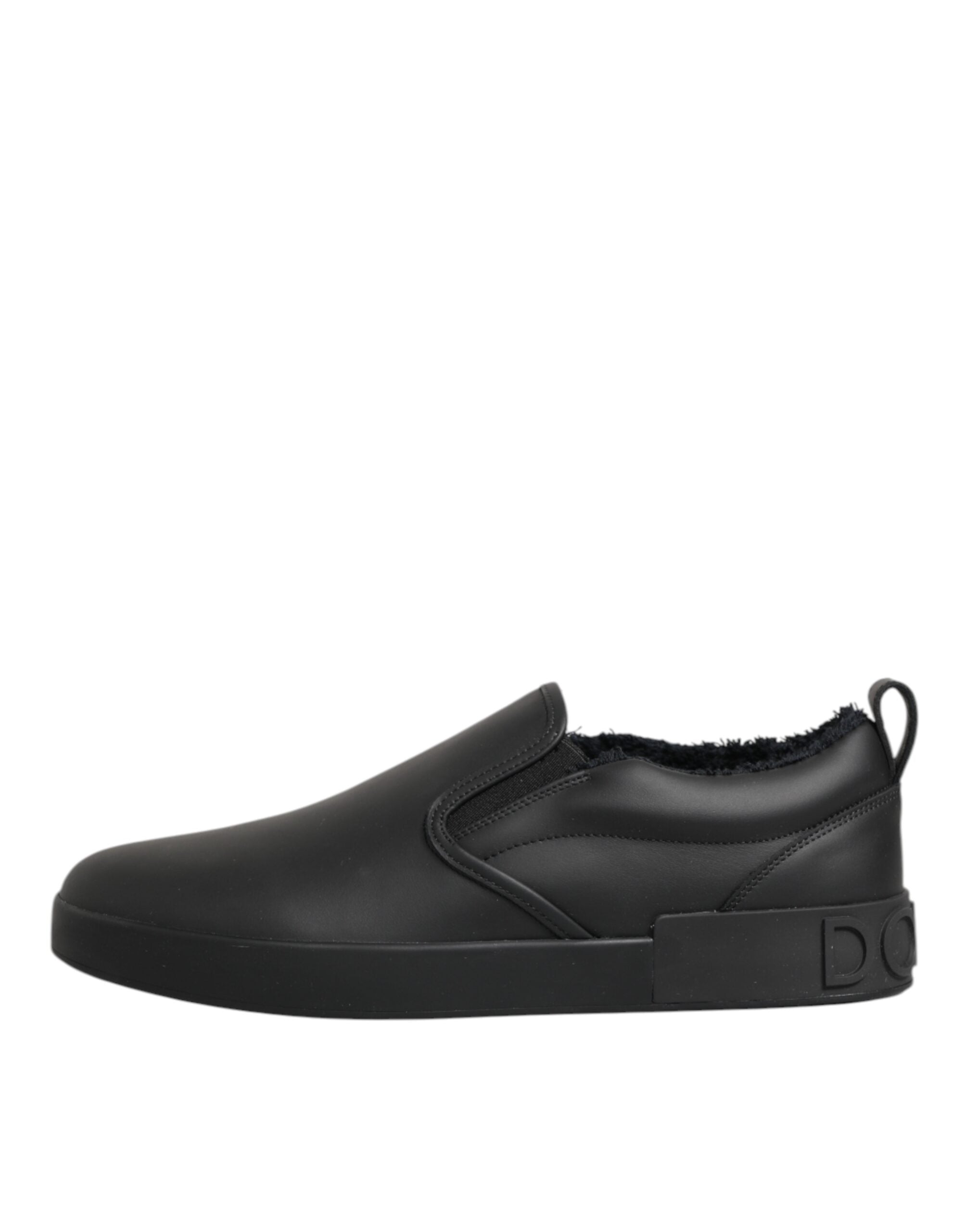 Dolce & Gabbana Schwarz Leder Low Top Slip On Sneakers Schuhe-7