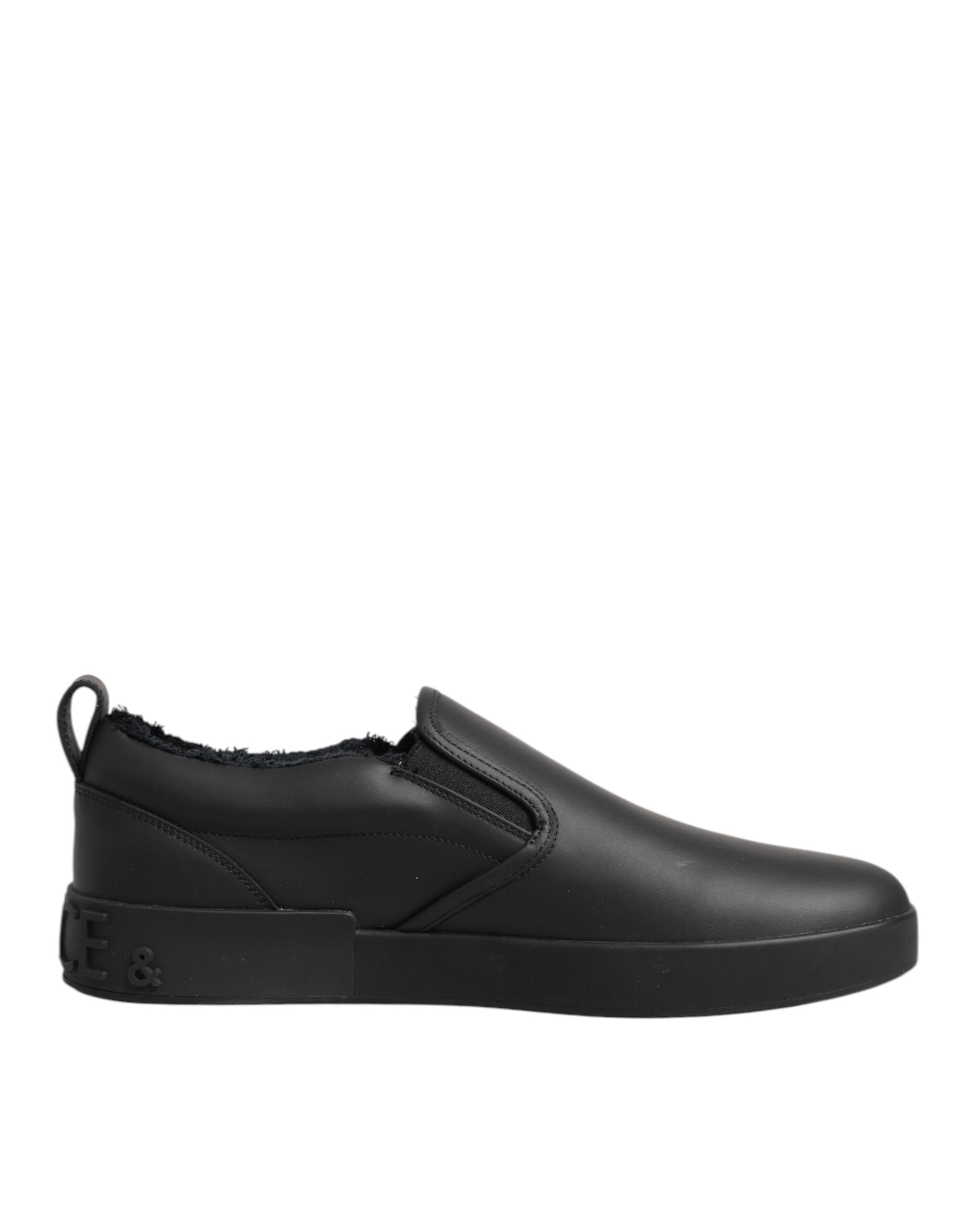 Dolce & Gabbana Schwarz Leder Low Top Slip On Sneakers Schuhe-1