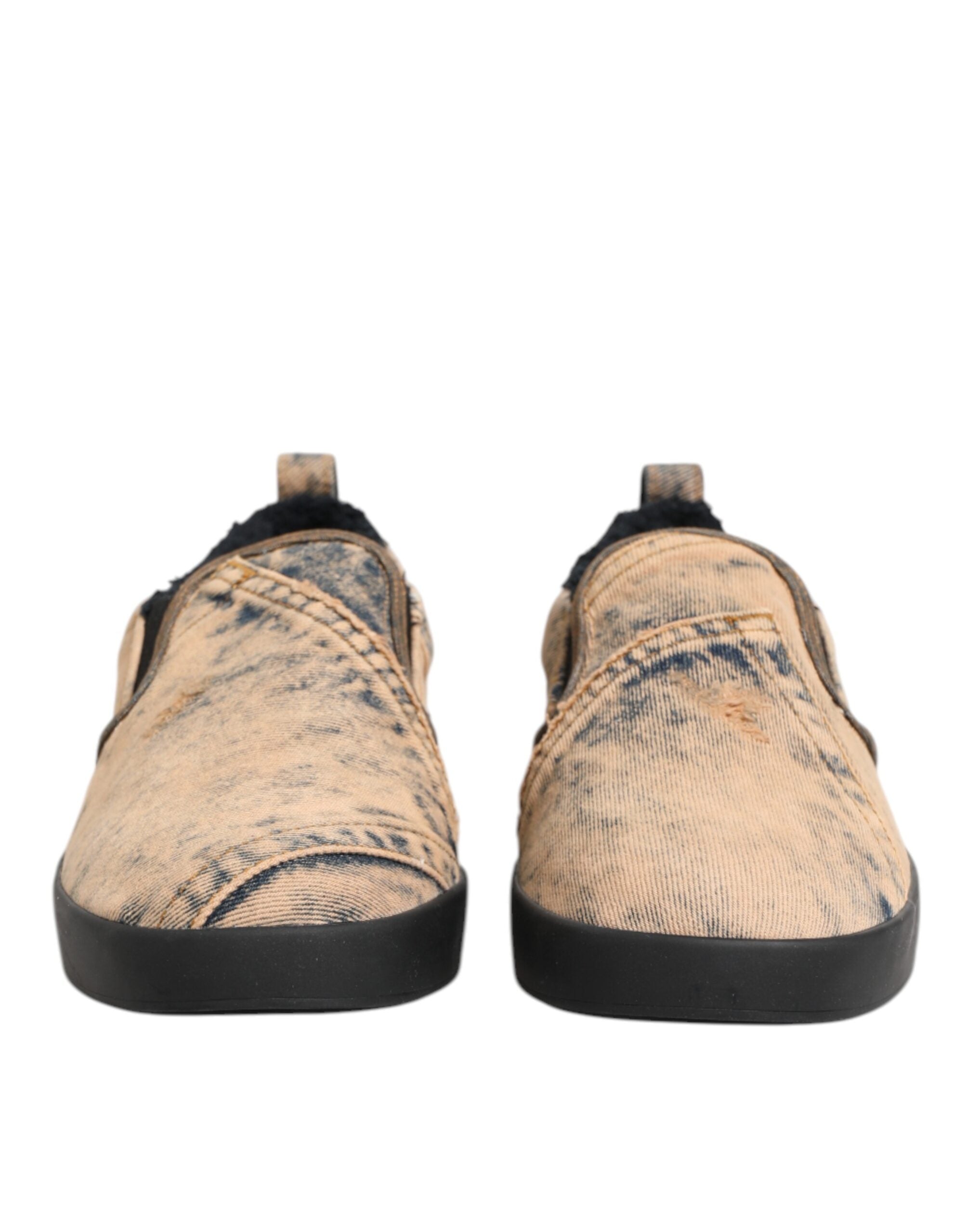 Dolce & Gabbana Beige Baumwolle Low Top Slip On Sneakers Schuhe-3