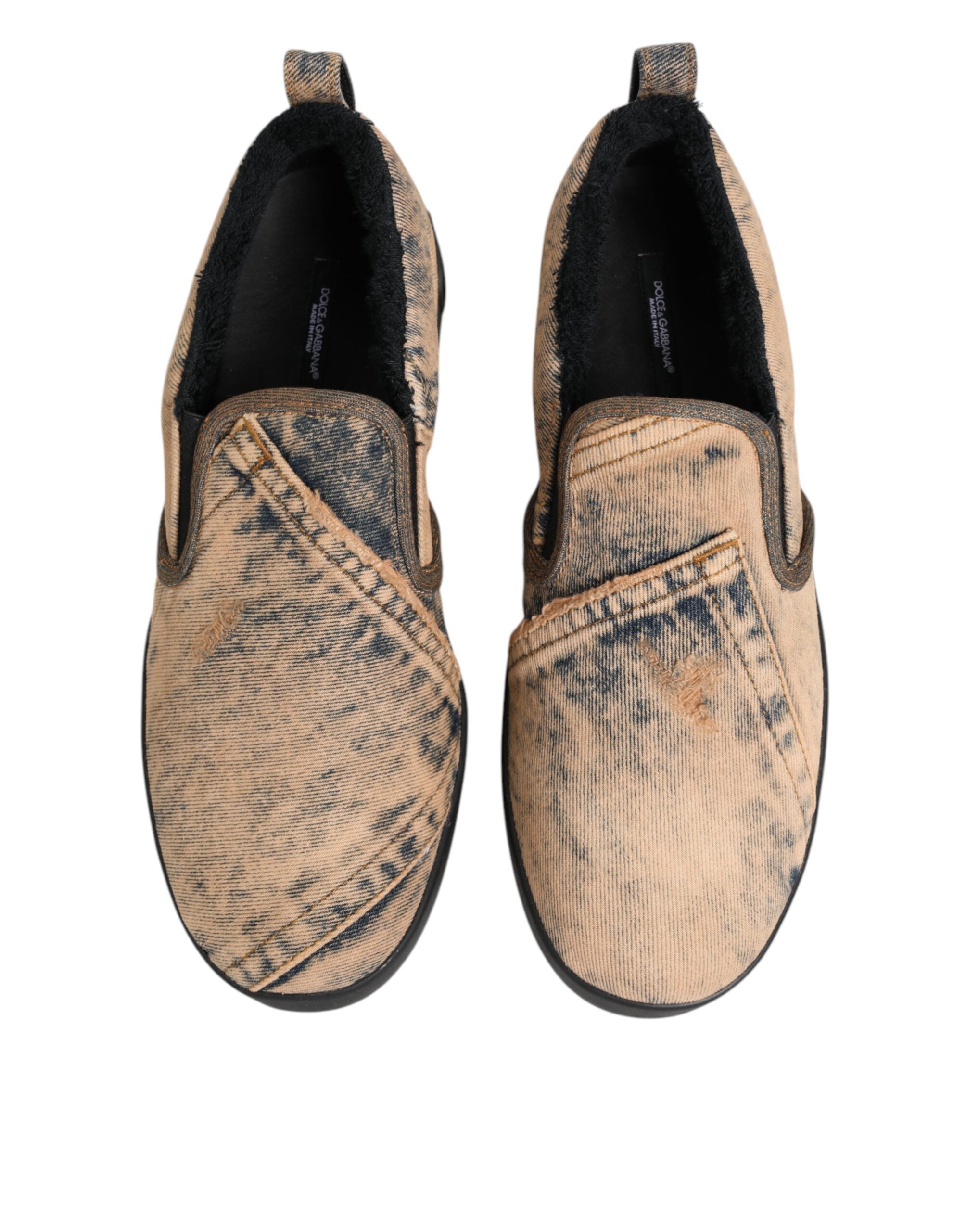 Dolce & Gabbana Beige Baumwolle Low Top Slip On Sneakers Schuhe-4