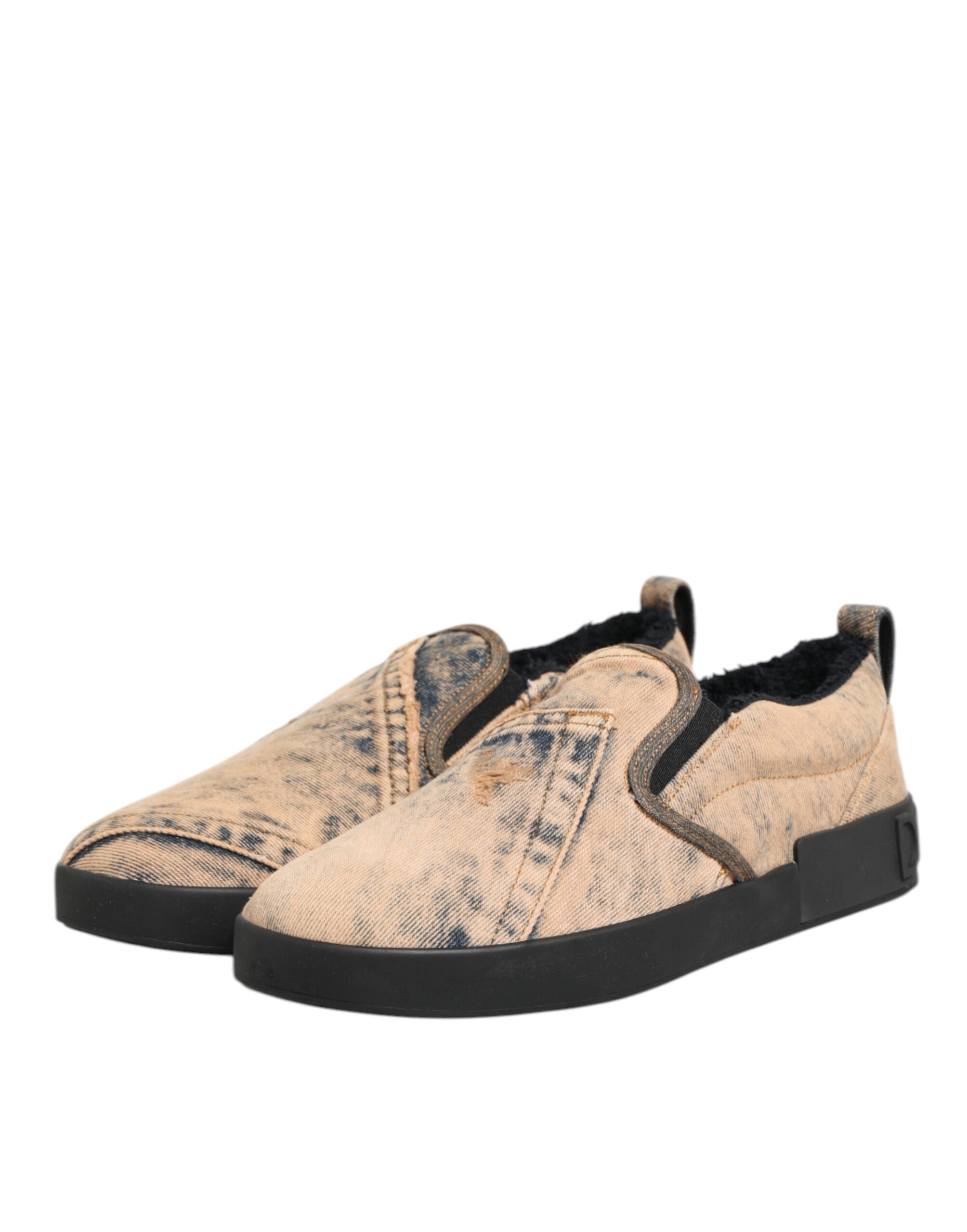 Dolce & Gabbana Beige Baumwolle Low Top Slip On Sneakers Schuhe-5