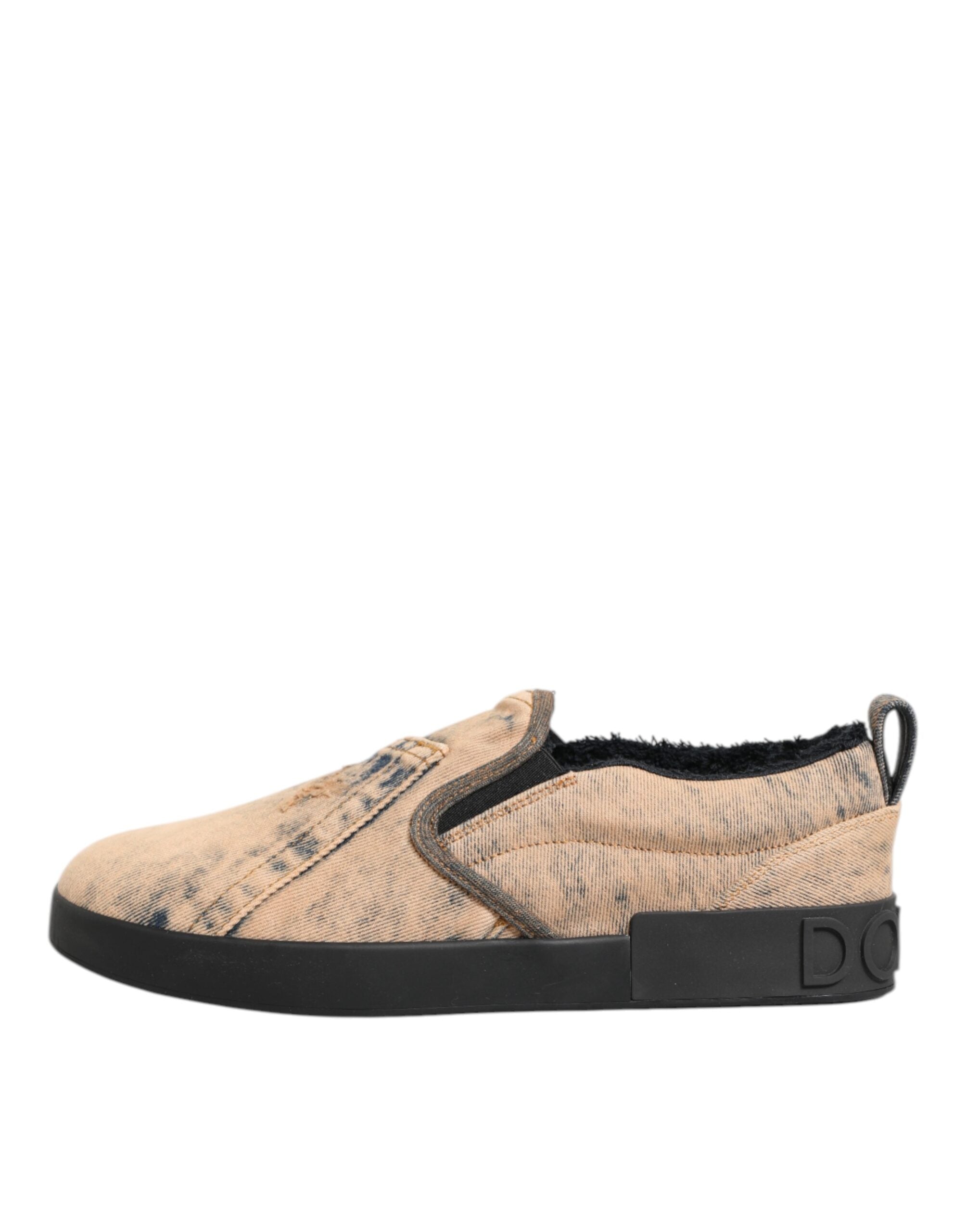 Dolce & Gabbana Beige Baumwolle Low Top Slip On Sneakers Schuhe-7