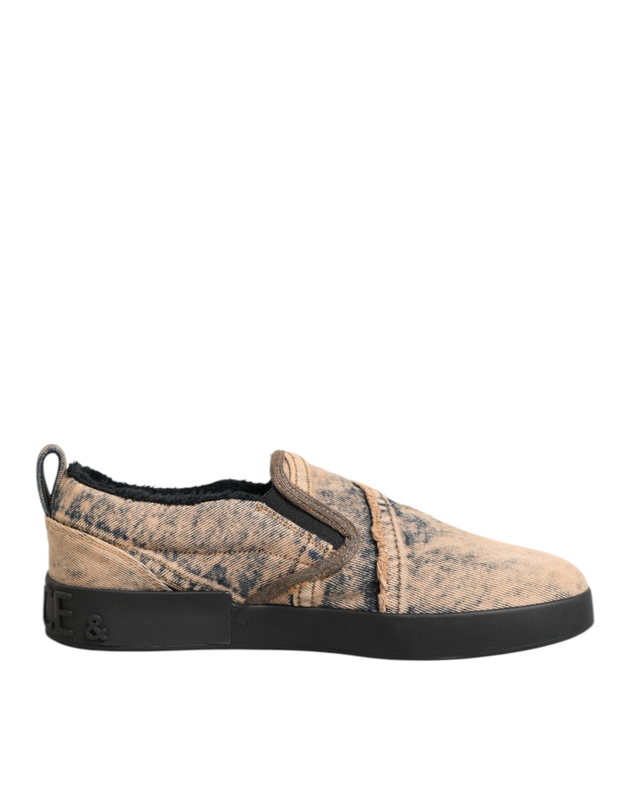 Dolce & Gabbana Beige Baumwolle Low Top Slip On Sneakers Schuhe-2