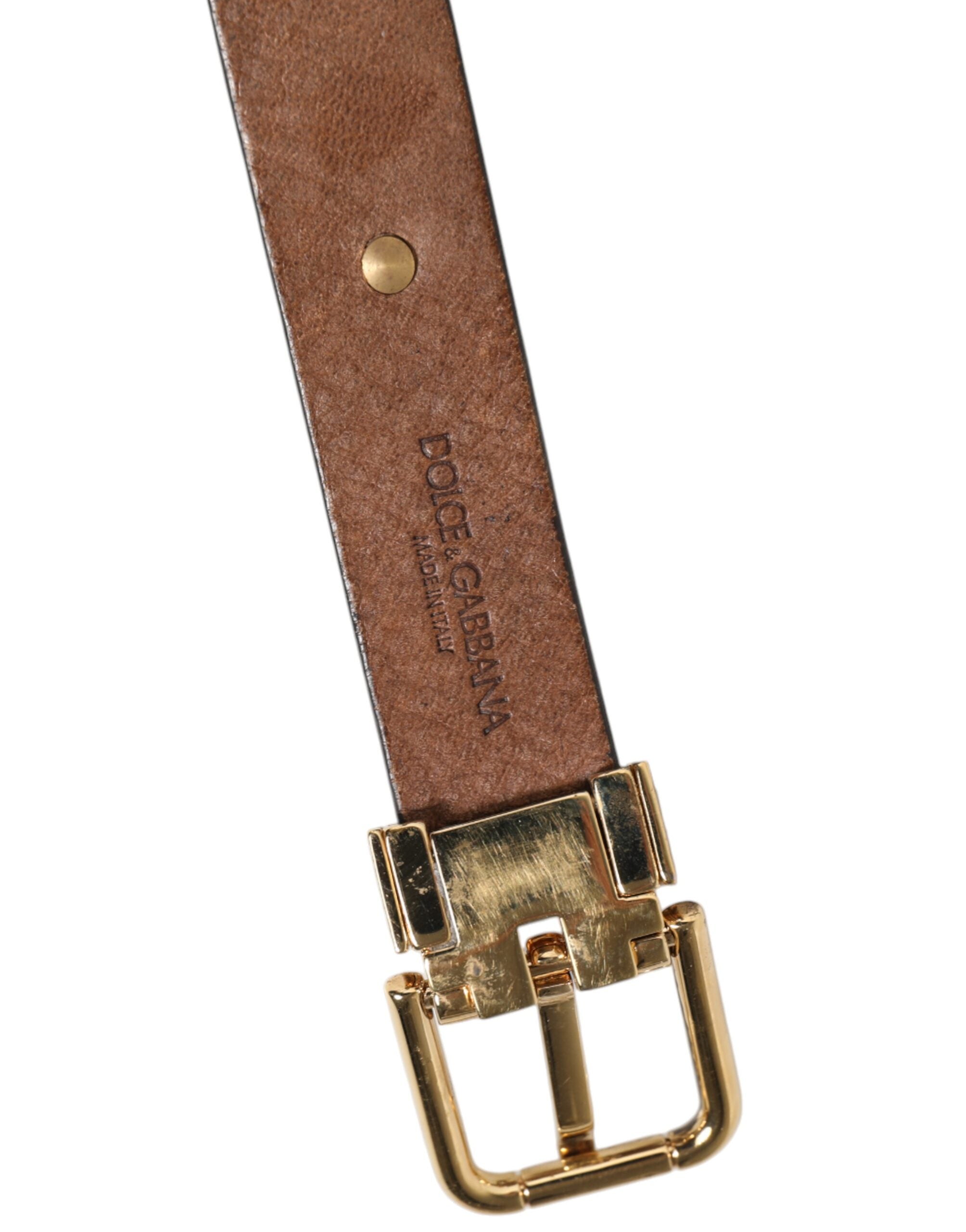 Dolce & Gabbana Brown Leather Gold Silver Coin Buckle Belt-6