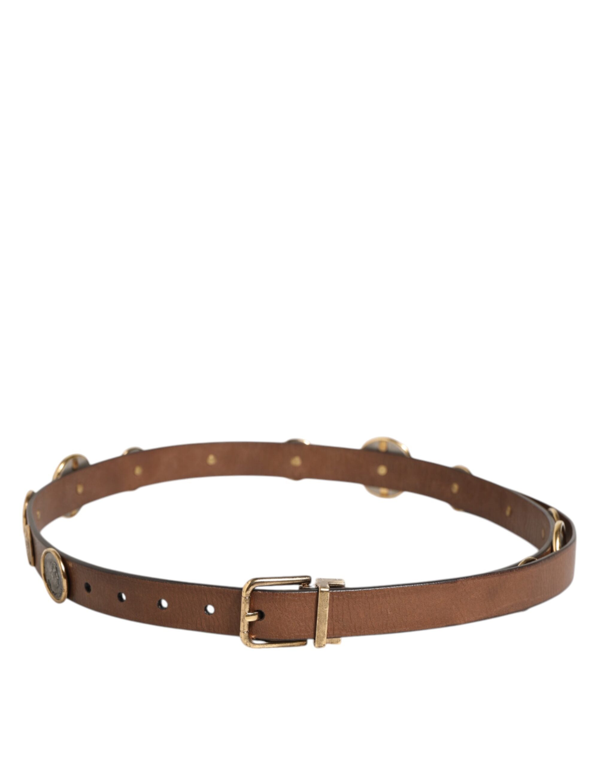 Dolce & Gabbana Brown Leather Gold Silver Coin Buckle Belt-8