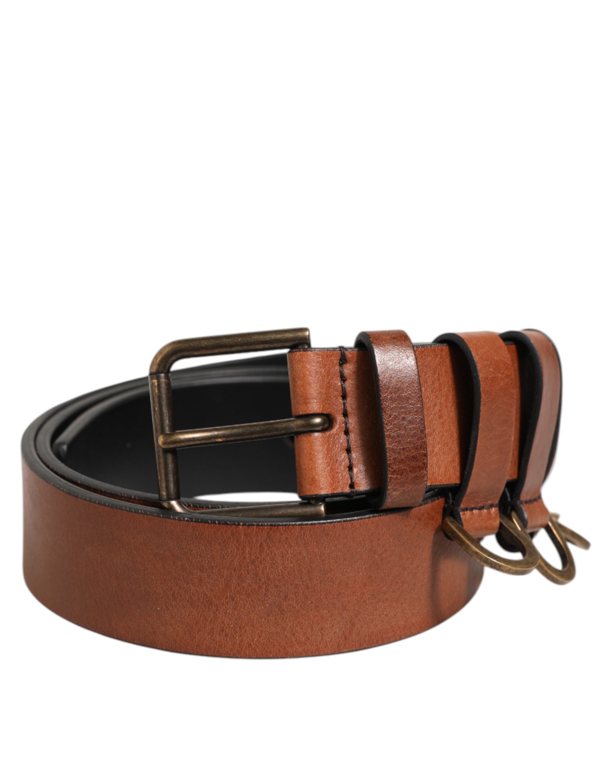 Cinturón Dolce & Gabbana para hombre con hebilla clásica de metal dorado y logotipo marrón-2