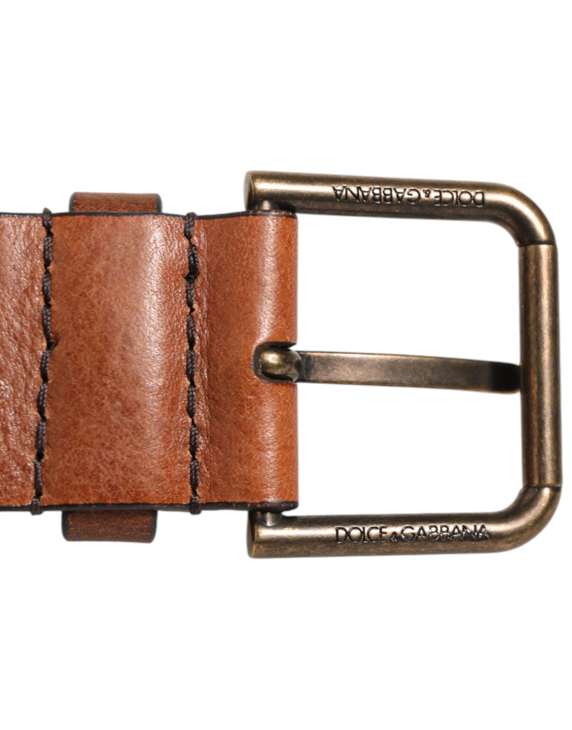 Cinturón Dolce & Gabbana para hombre con hebilla clásica de metal dorado y logotipo marrón-4