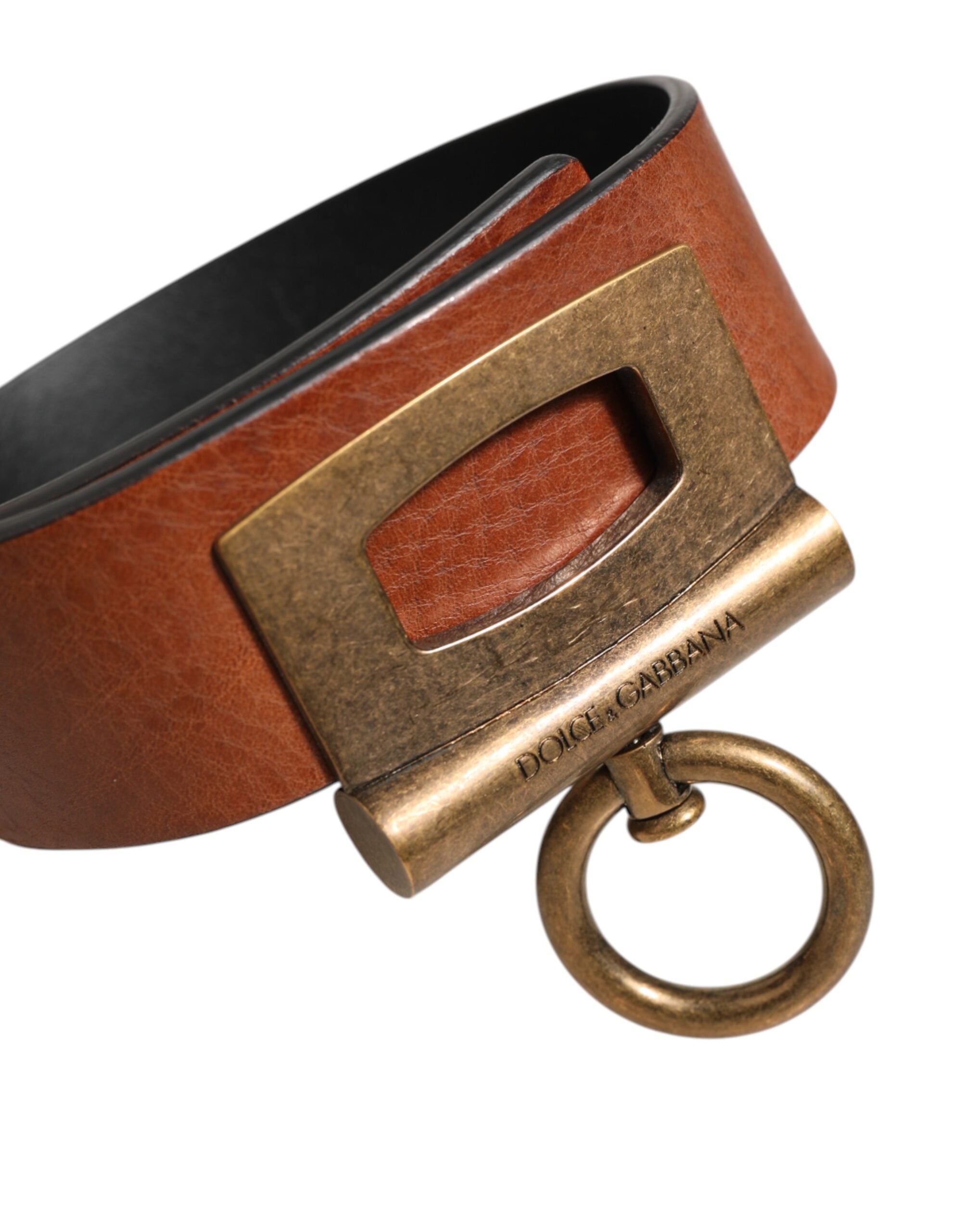 Dolce & Gabbana Braunes Leder Seitenringe Messing Schnalle Gürtel-3