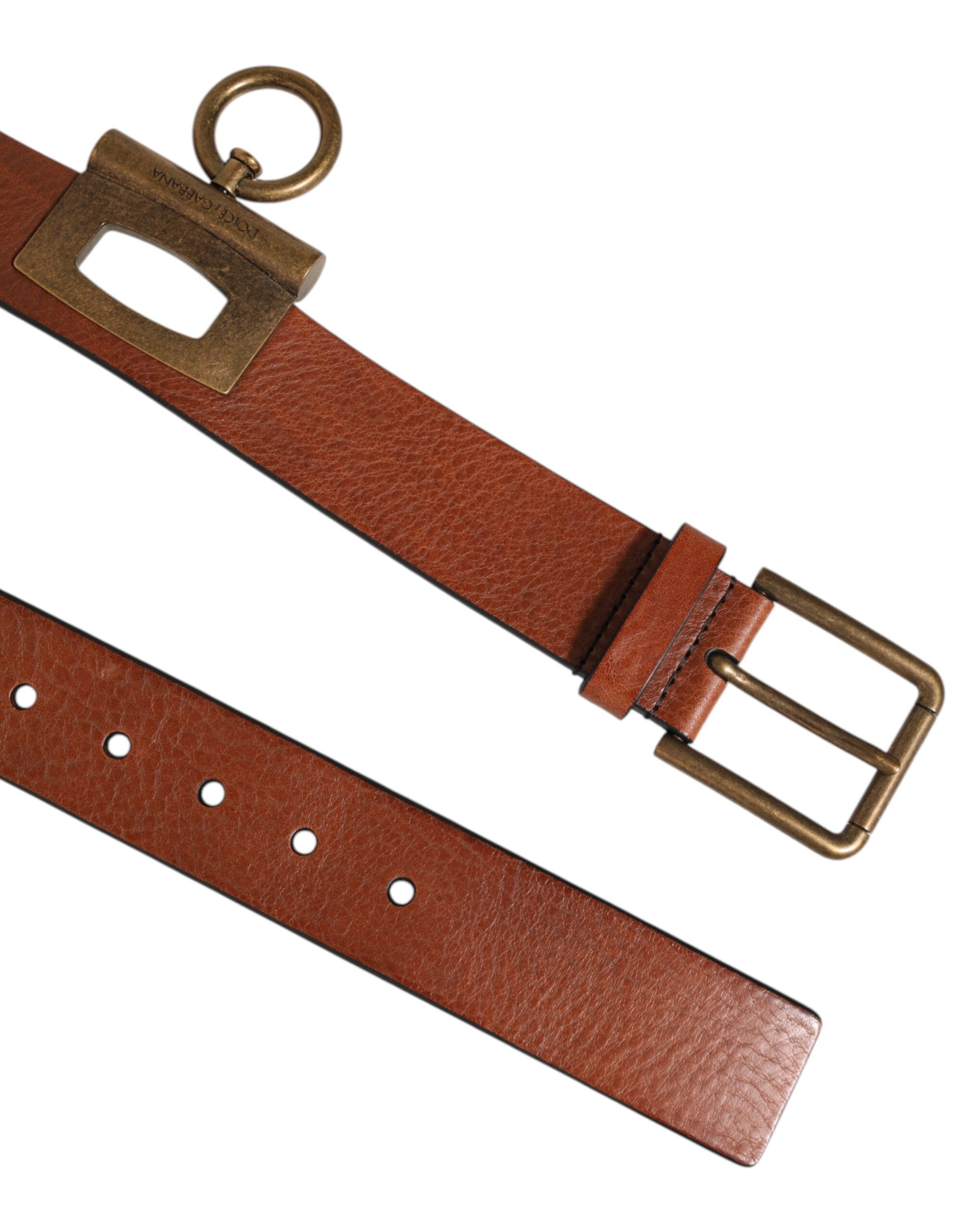 Dolce & Gabbana Braunes Leder Seitenringe Messing Schnalle Gürtel-4