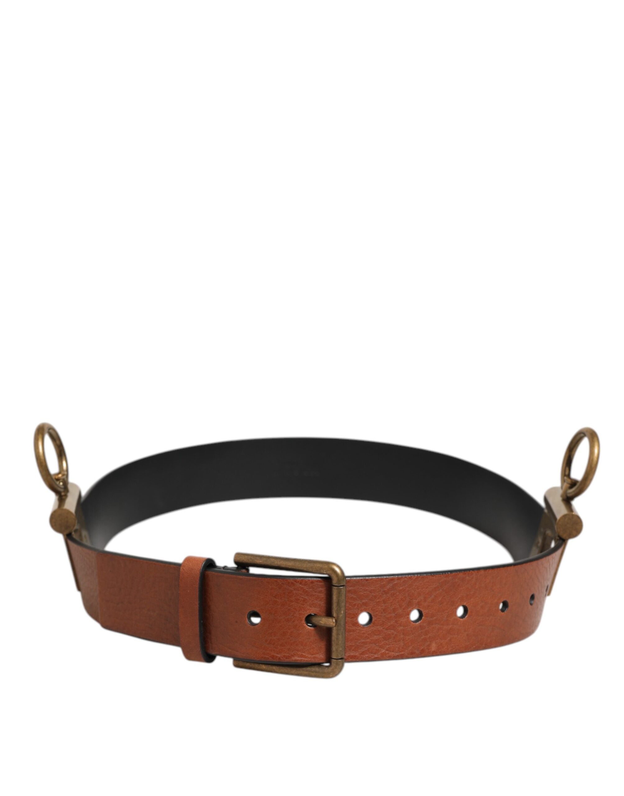 Dolce & Gabbana Braunes Leder Seitenringe Messing Schnalle Gürtel-5