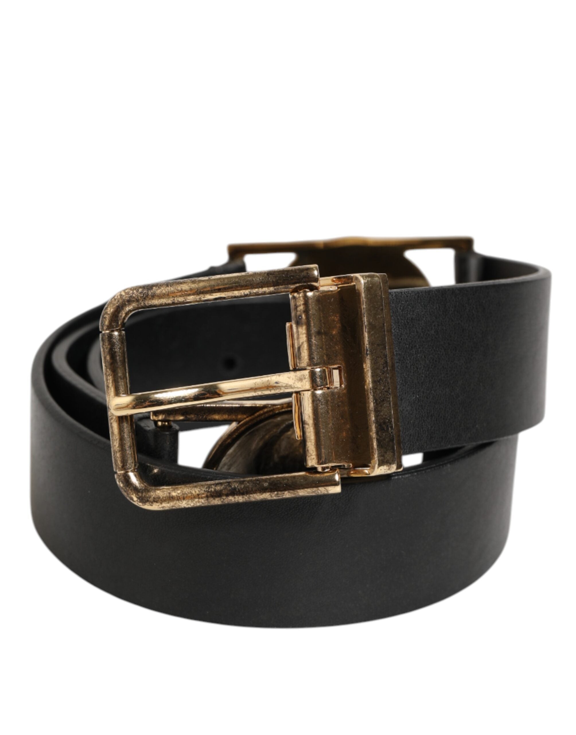 Dolce & Gabbana Black Leather Gold Silver Coin Buckle Belt-2