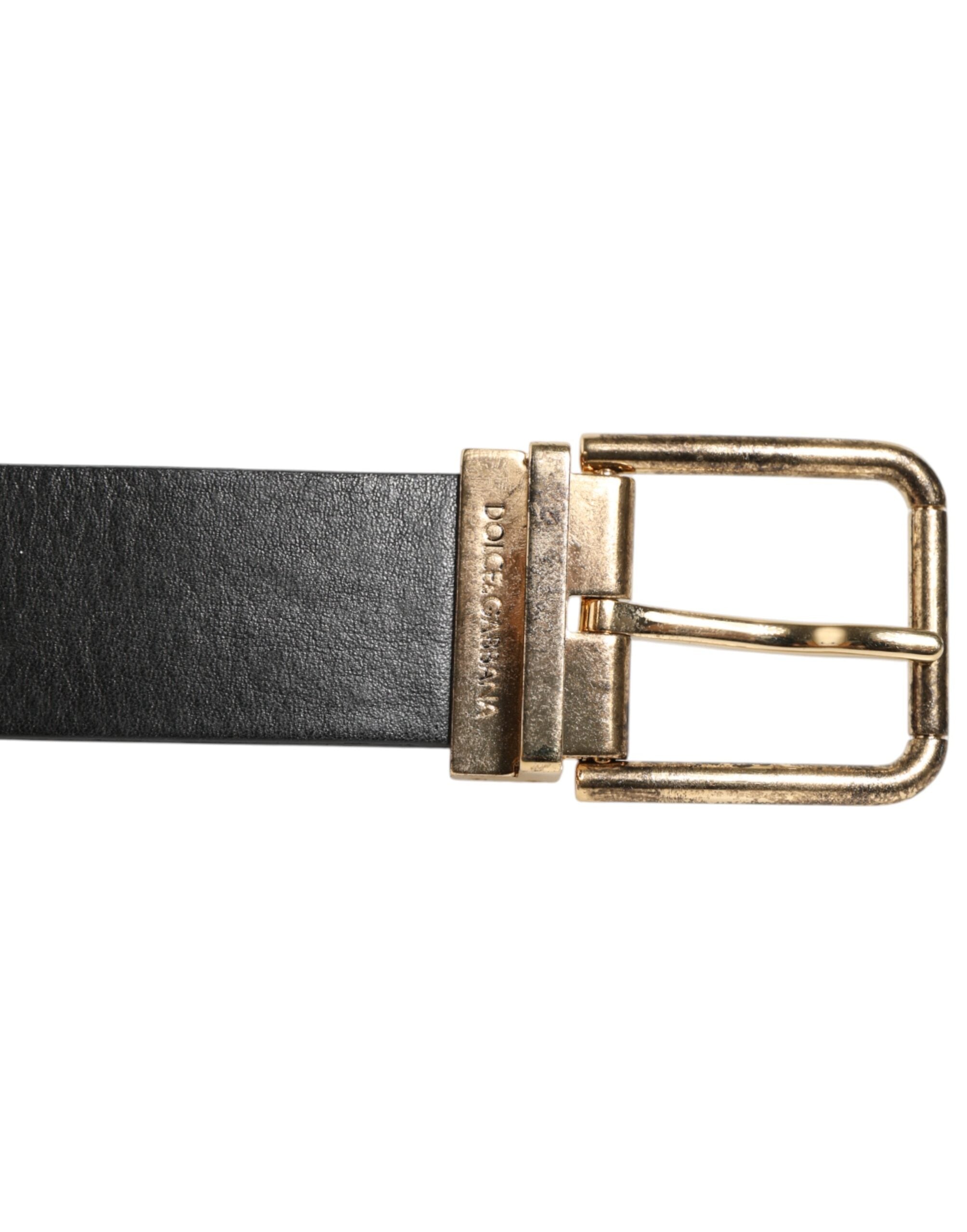 Dolce & Gabbana Black Leather Gold Silver Coin Buckle Belt-3