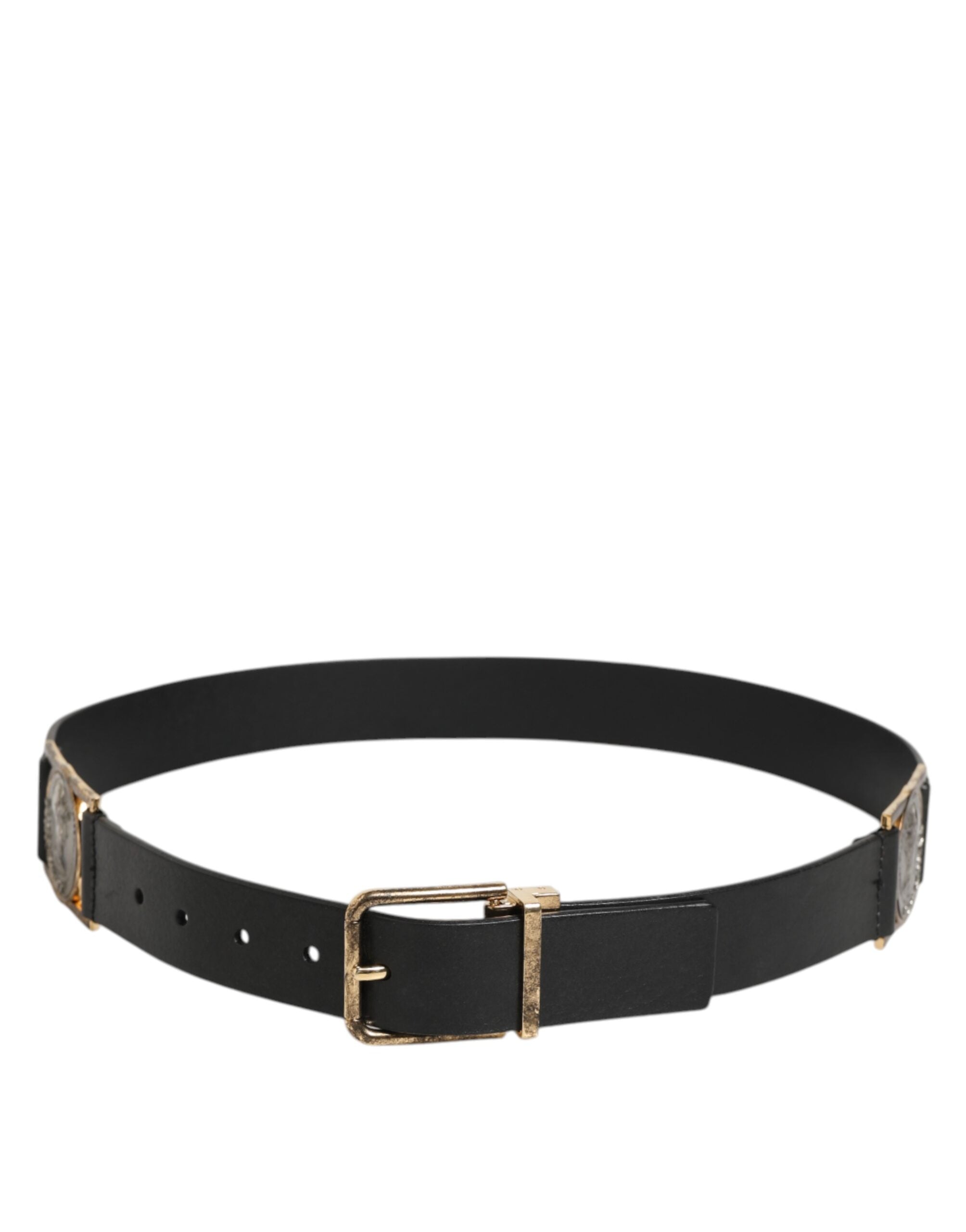Dolce & Gabbana Black Leather Gold Silver Coin Buckle Belt-6