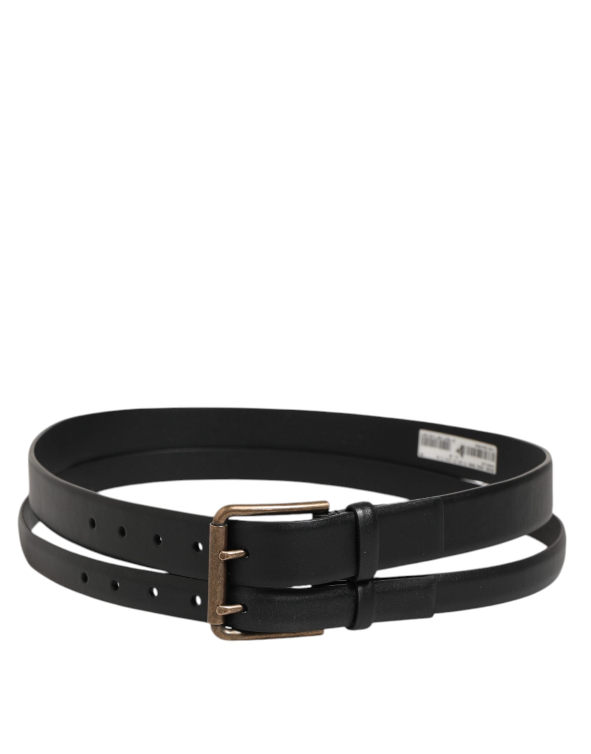 Dolce & Gabbana Black Double Strap Leather Belt with Brass Buckle-6