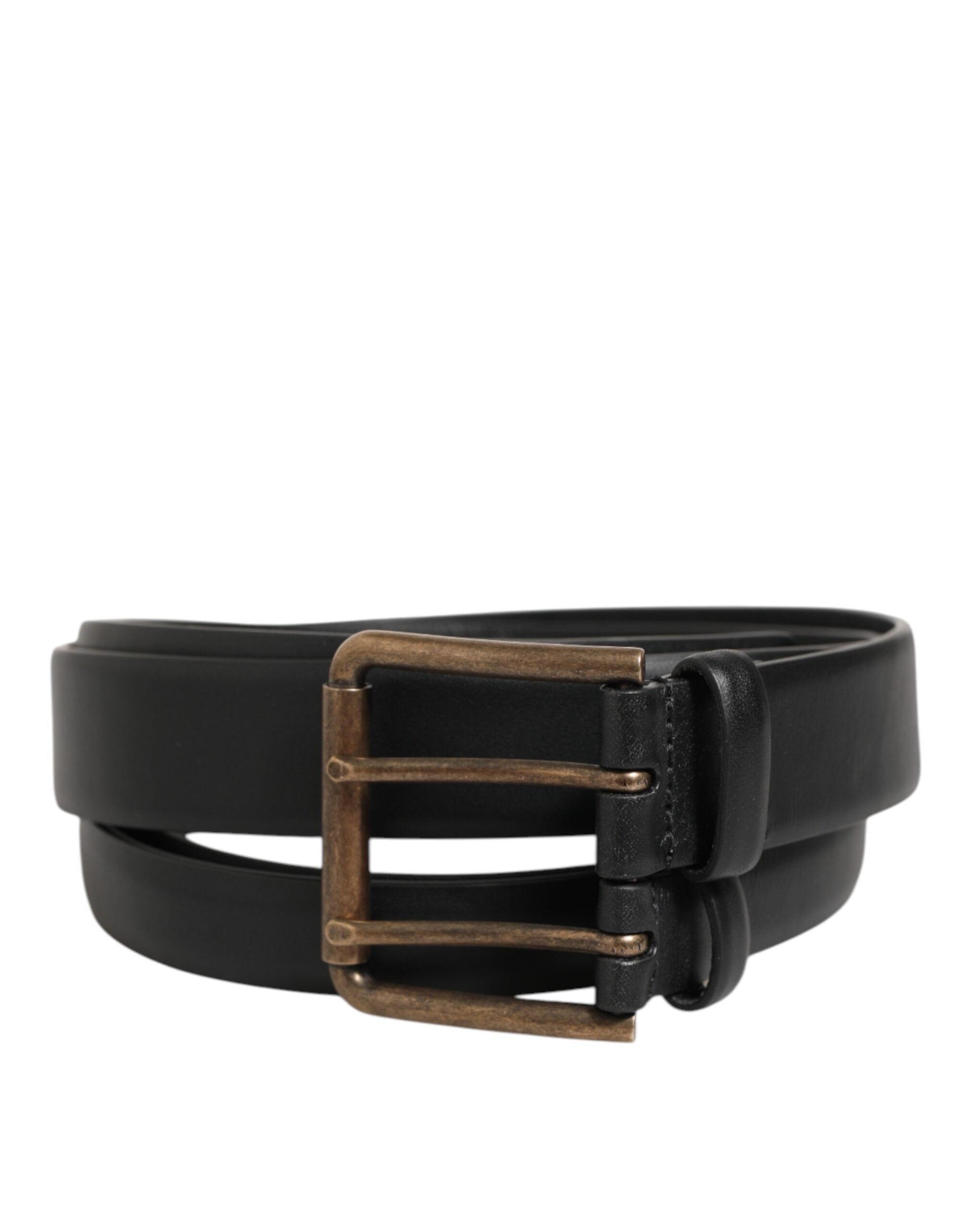 Dolce & Gabbana Black Double Strap Leather Belt with Brass Buckle-2