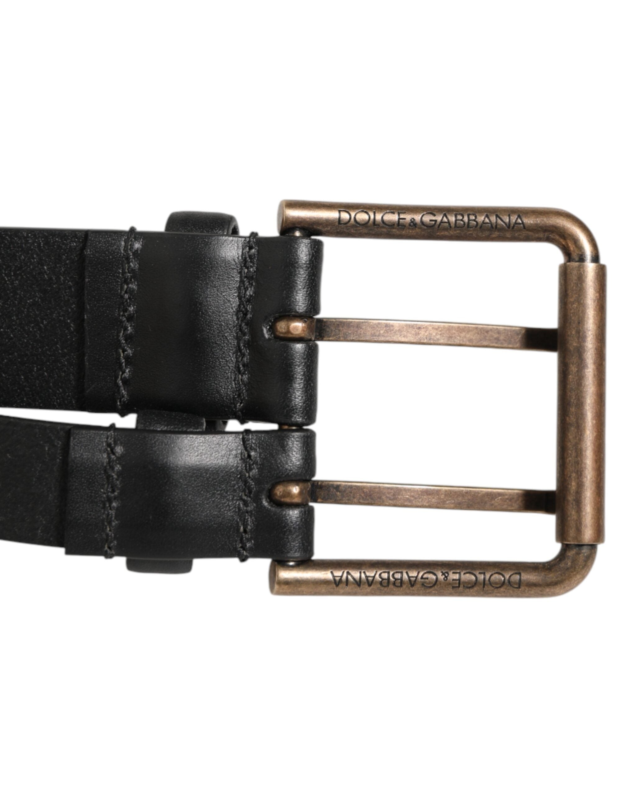 Dolce & Gabbana Black Double Strap Leather Belt with Brass Buckle-3