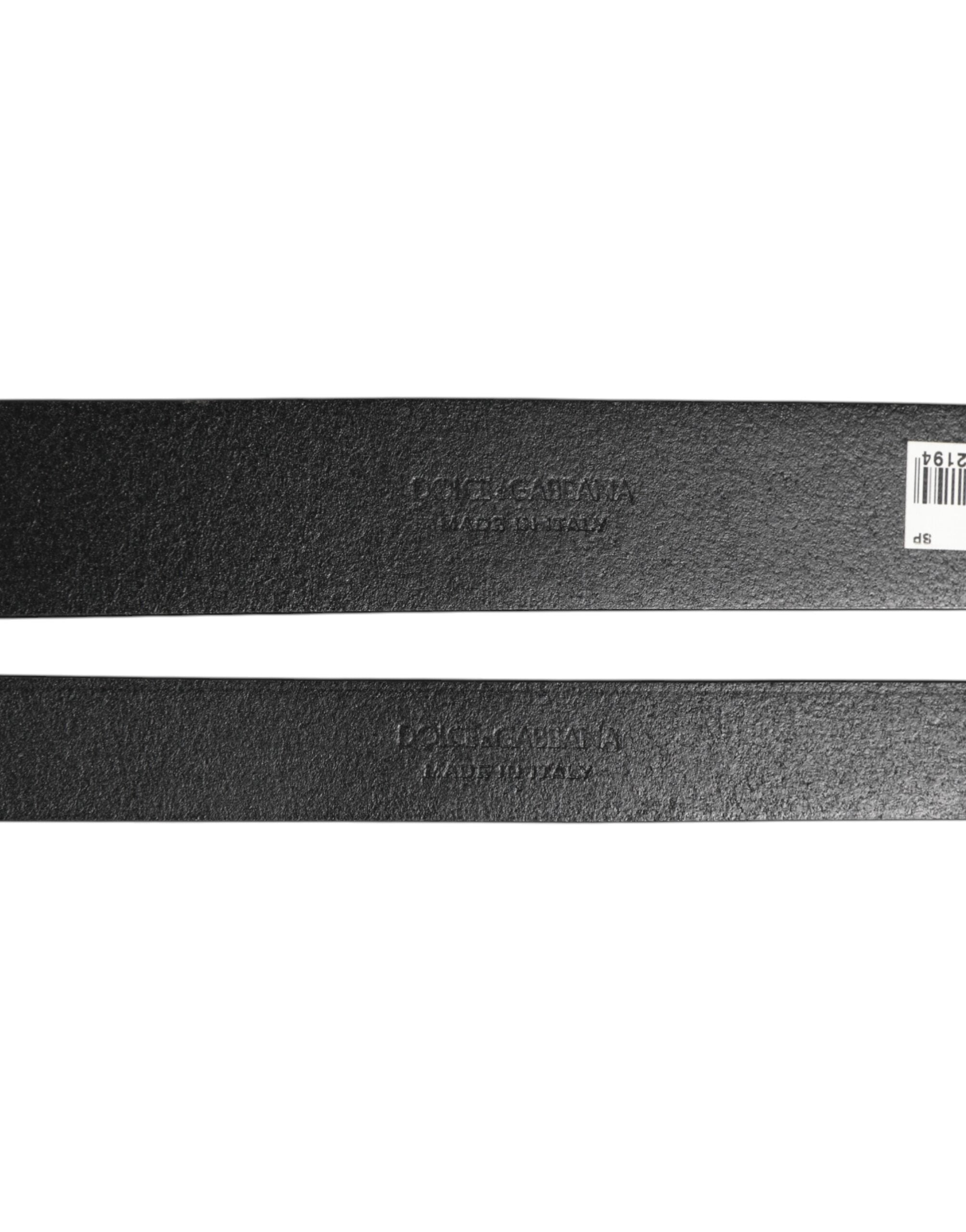 Dolce & Gabbana Black Double Strap Leather Belt with Brass Buckle-4