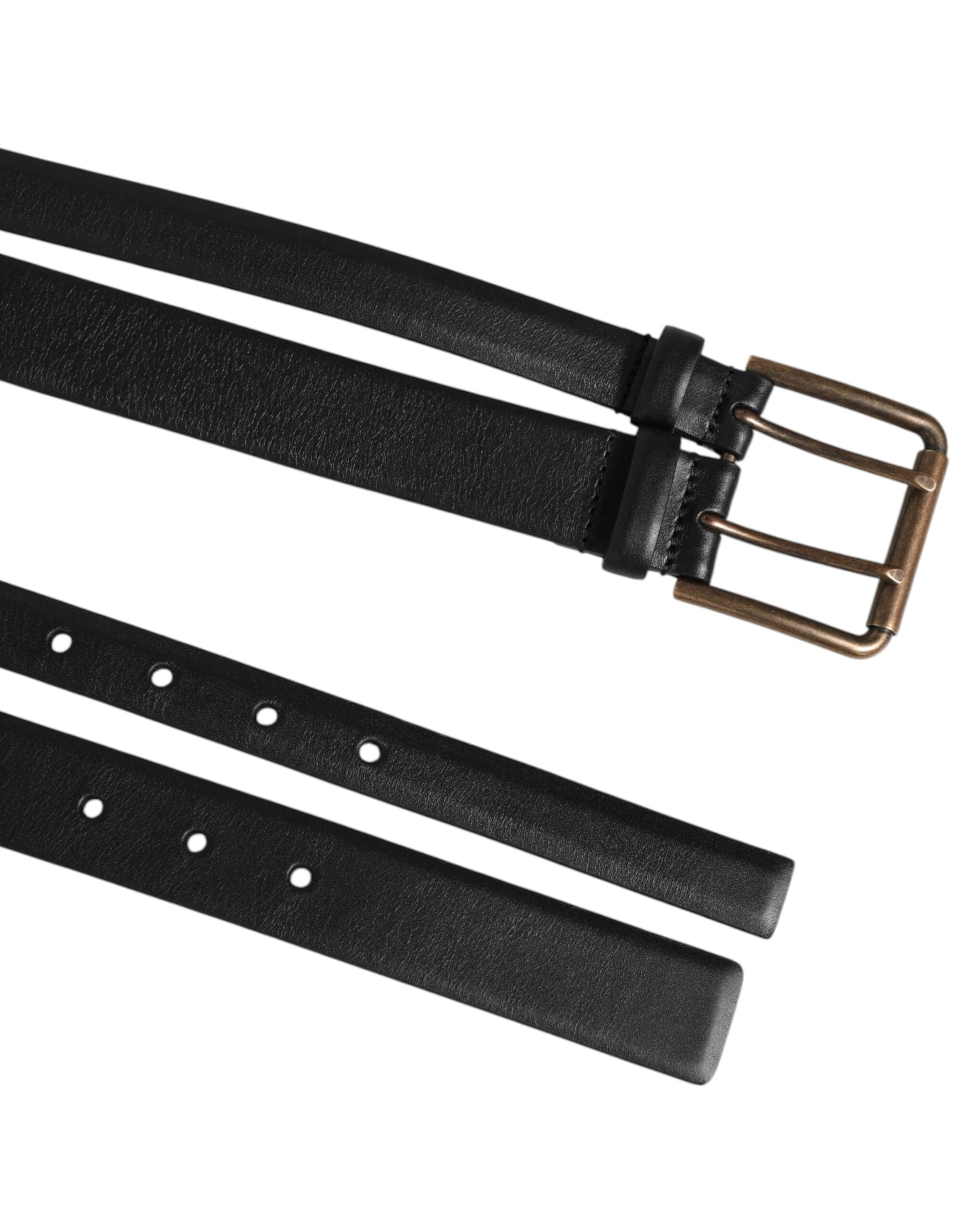 Dolce & Gabbana Black Double Strap Leather Belt with Brass Buckle-5