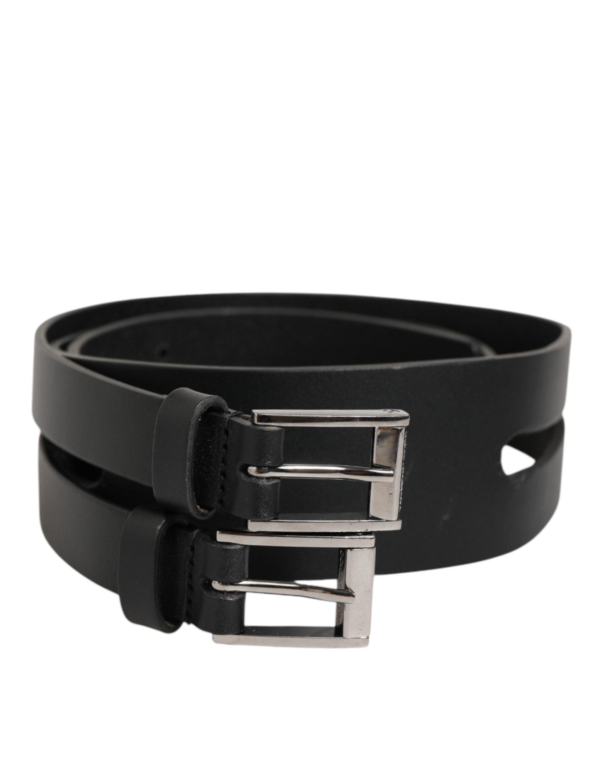 Dolce & Gabbana Schwarzer Doppelriemen-Ledergürtel mit Silberschnalle-2