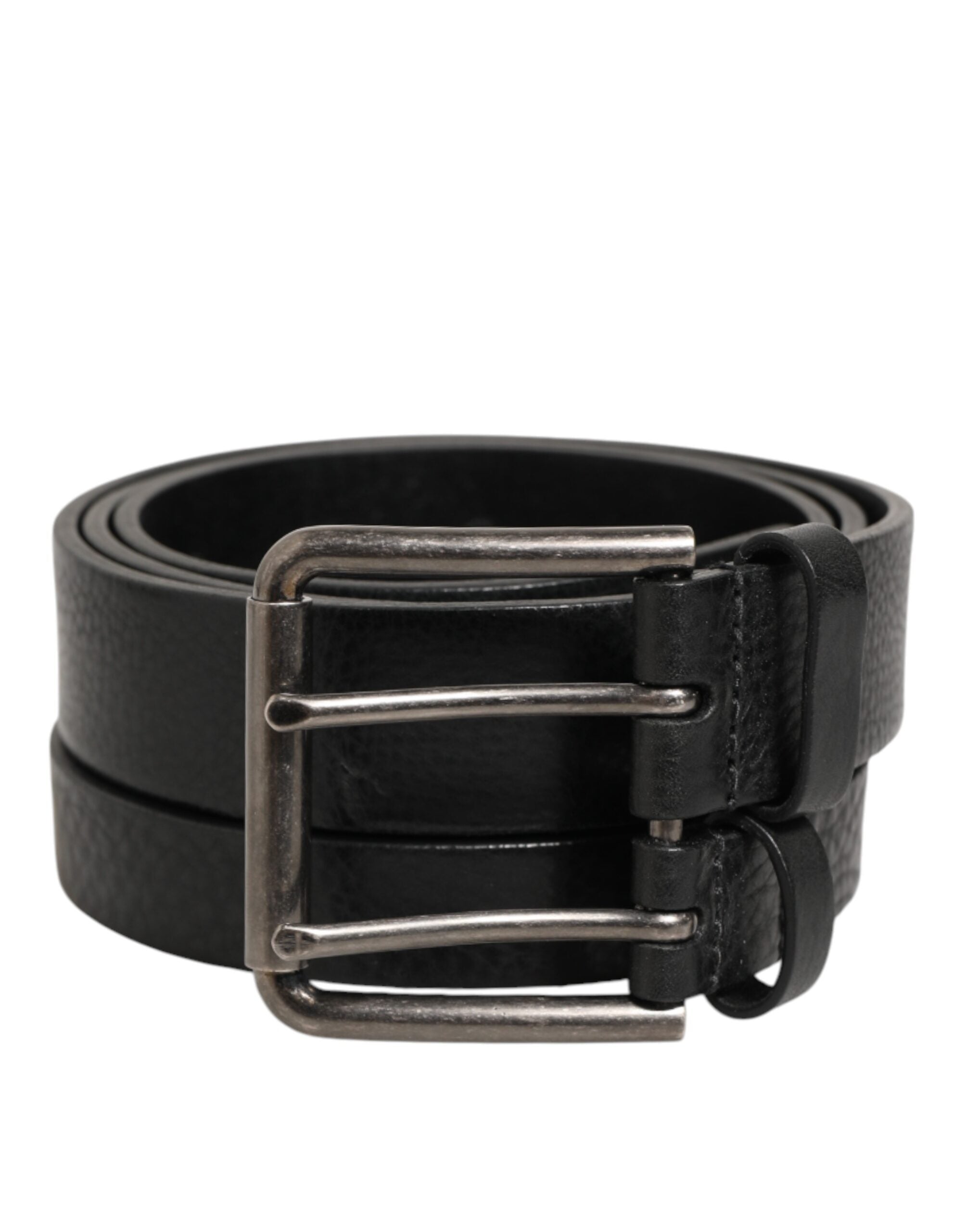 Cinturón de piel de doble tira negro con hebilla plateada de Dolce & Gabbana-1