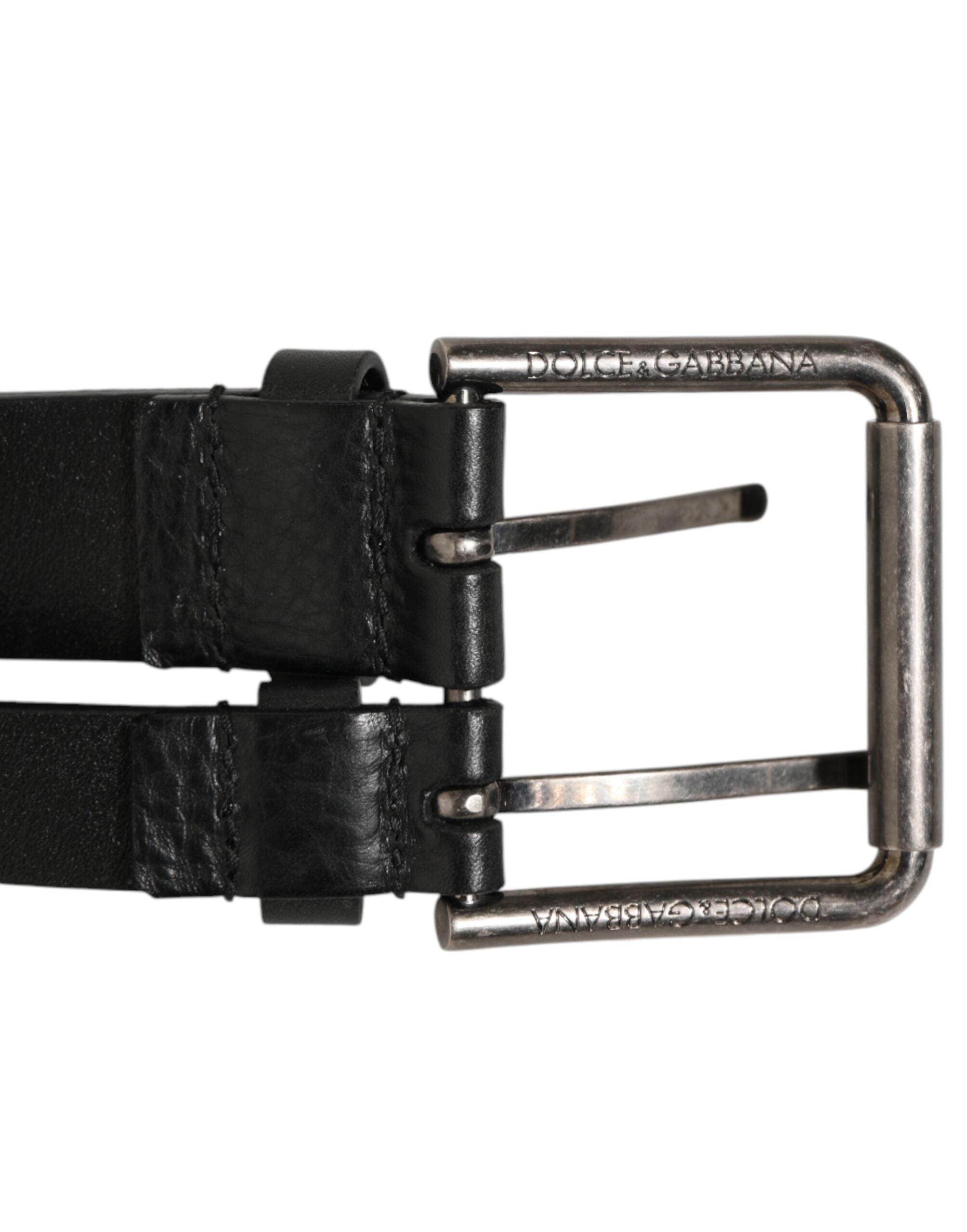 Cinturón de piel de doble tira negro con hebilla plateada de Dolce & Gabbana-3