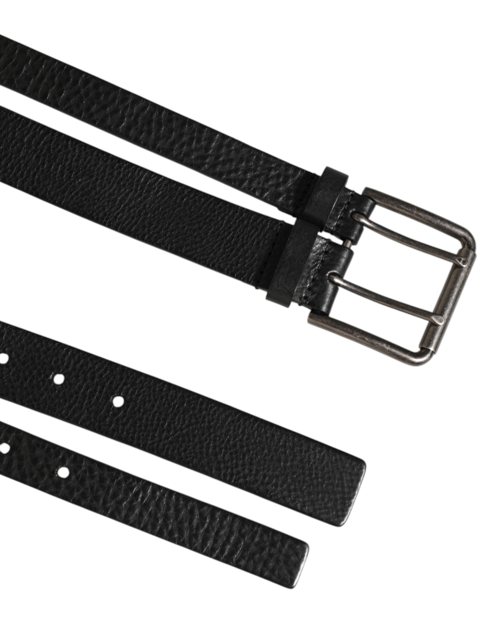 Cinturón de piel de doble tira negro con hebilla plateada de Dolce & Gabbana-5