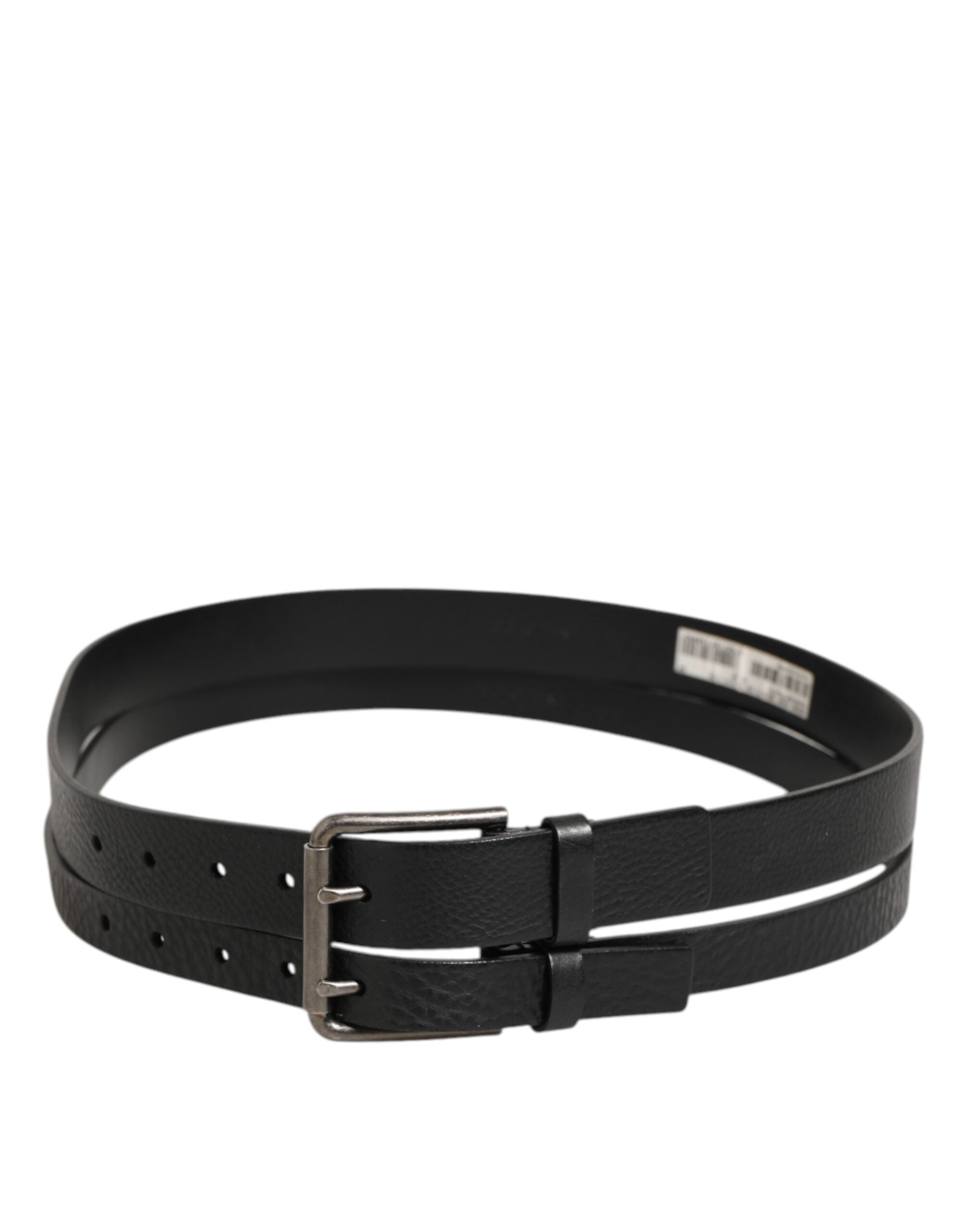Cinturón de piel de doble tira negro con hebilla plateada de Dolce & Gabbana-6