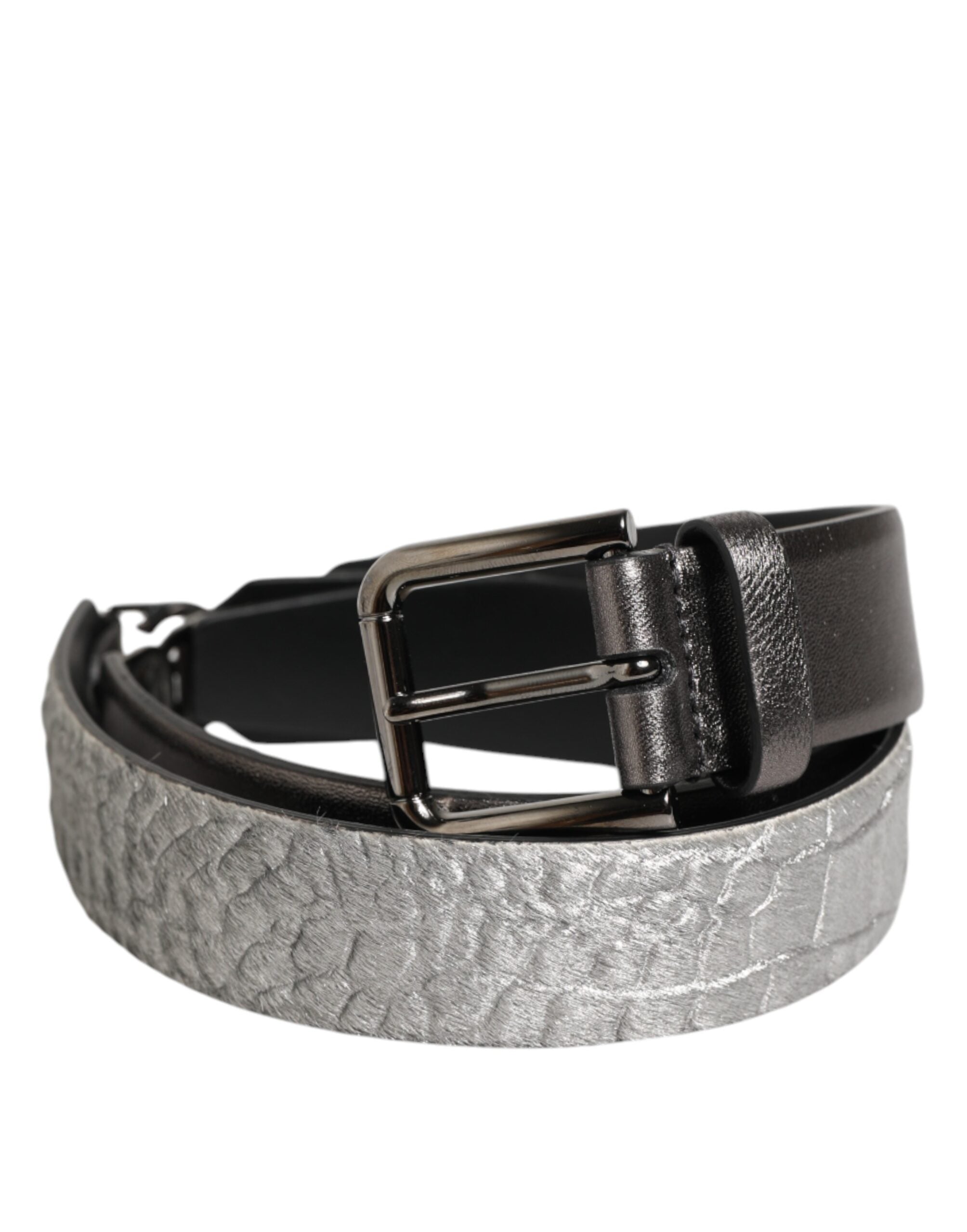 Dolce & Gabbana Schwarz Silber Kiesel Struktur Leder Schnalle Männer Gürtel-1
