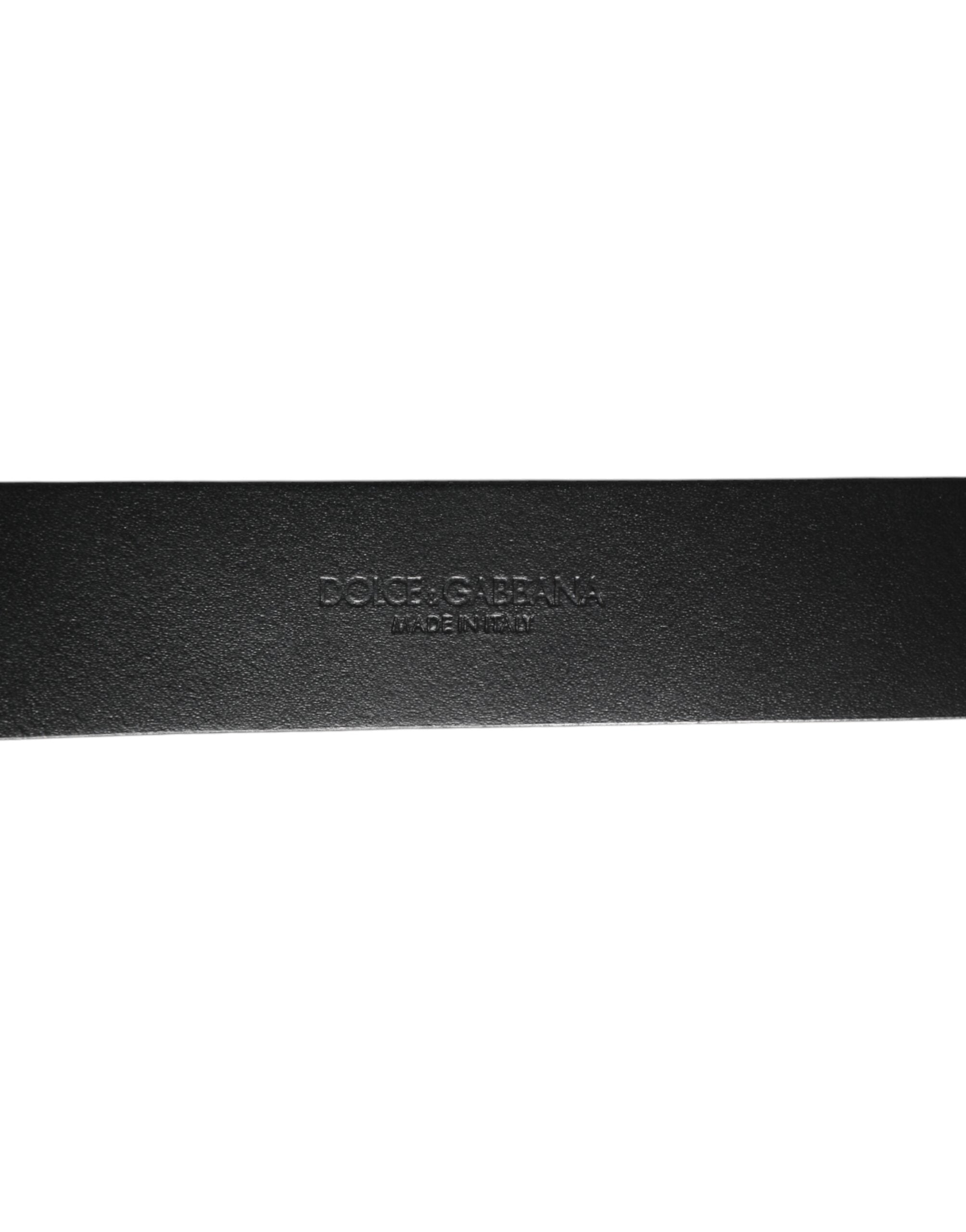 Dolce & Gabbana Schwarz Silber Kiesel Struktur Leder Schnalle Männer Gürtel-3