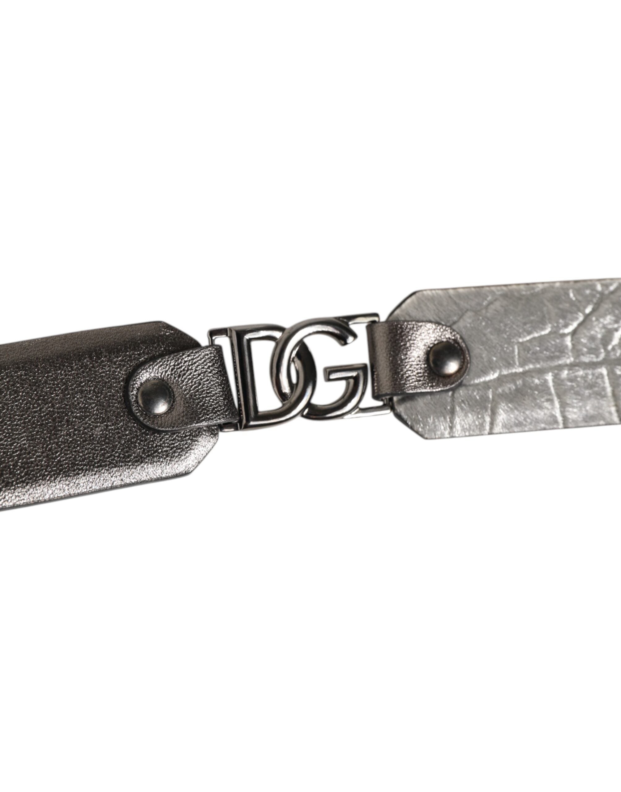 Dolce & Gabbana Schwarz Silber Kiesel Struktur Leder Schnalle Männer Gürtel-4