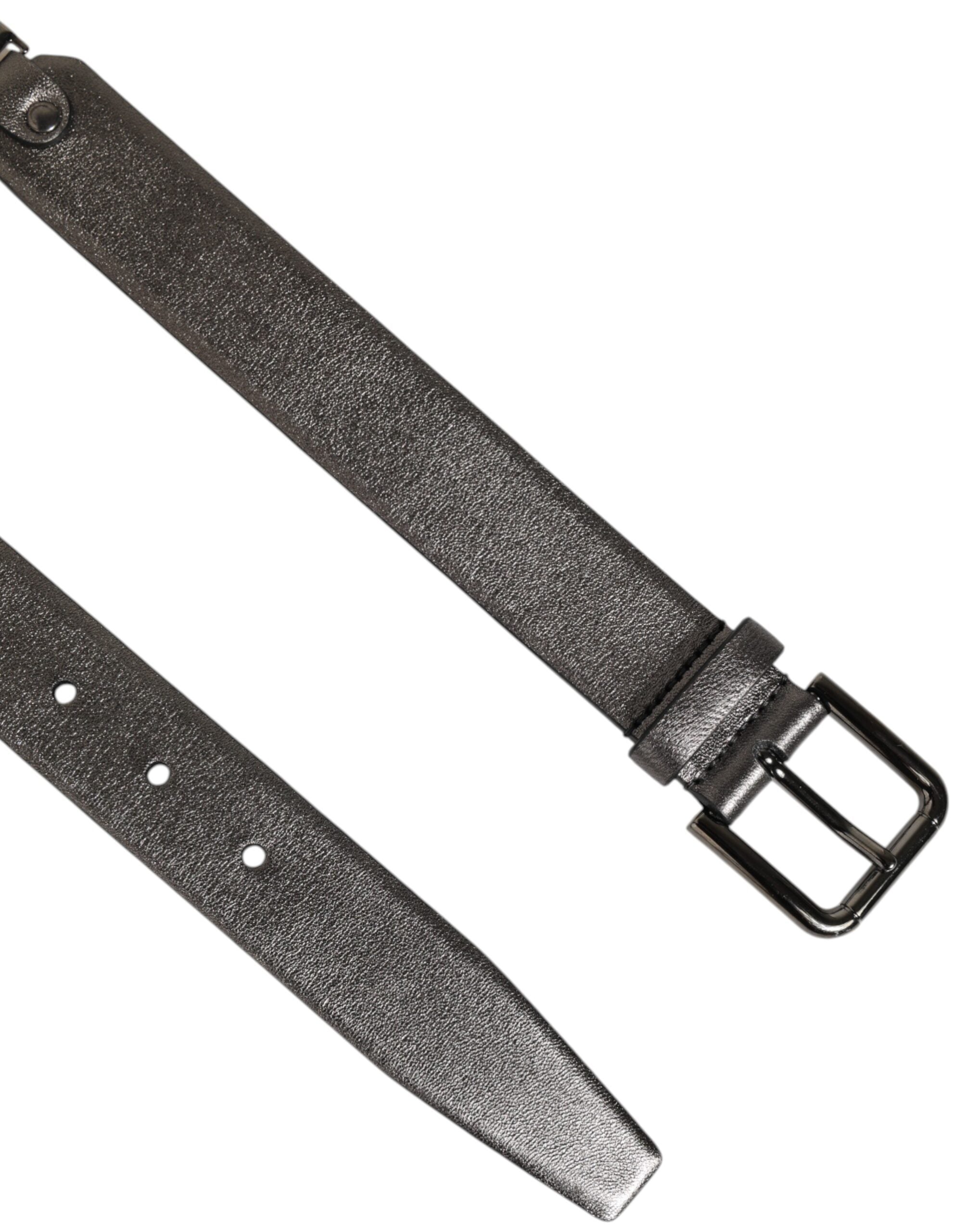Dolce & Gabbana Schwarz Silber Kiesel Struktur Leder Schnalle Männer Gürtel-5