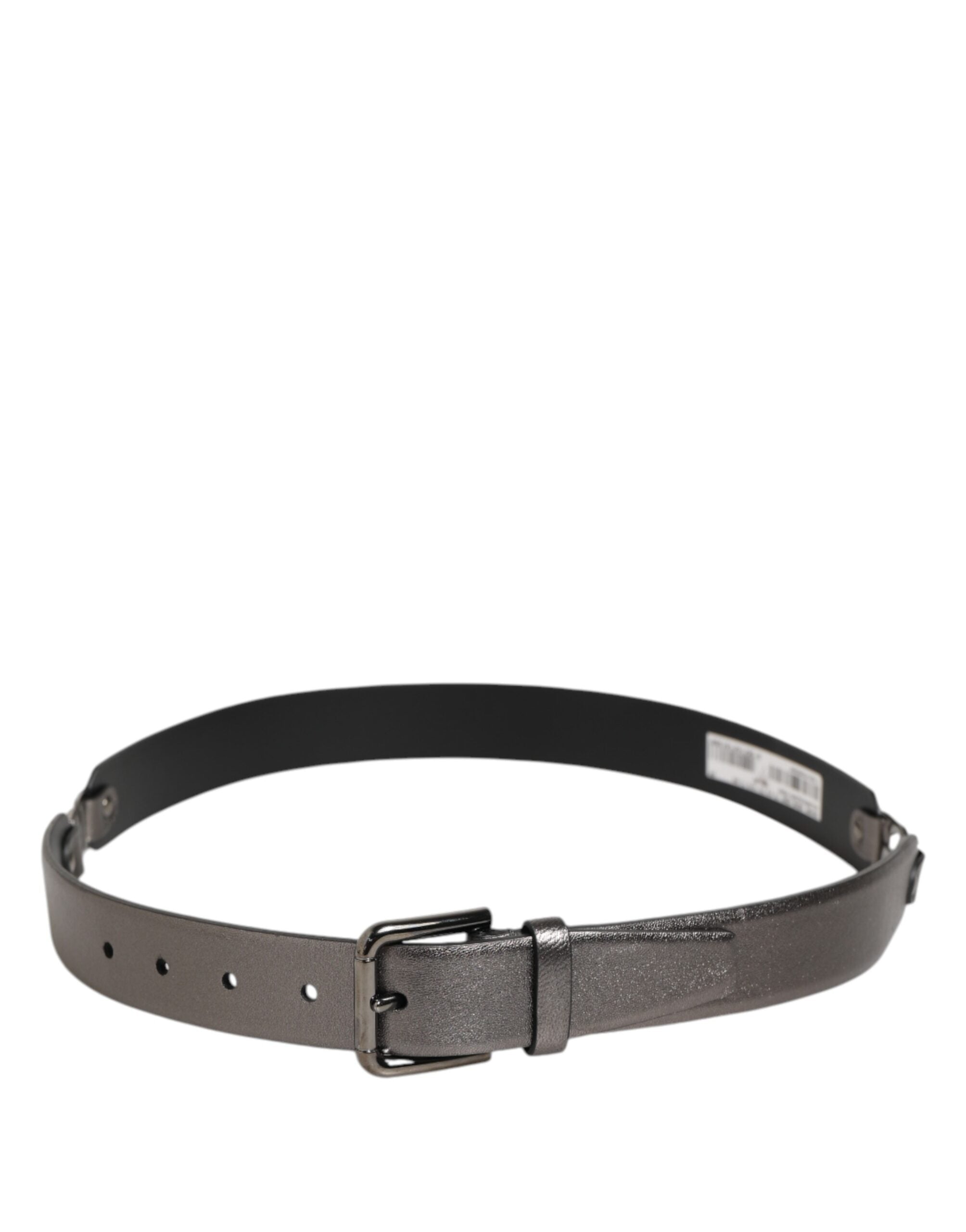 Dolce & Gabbana Schwarz Silber Kiesel Struktur Leder Schnalle Männer Gürtel-6