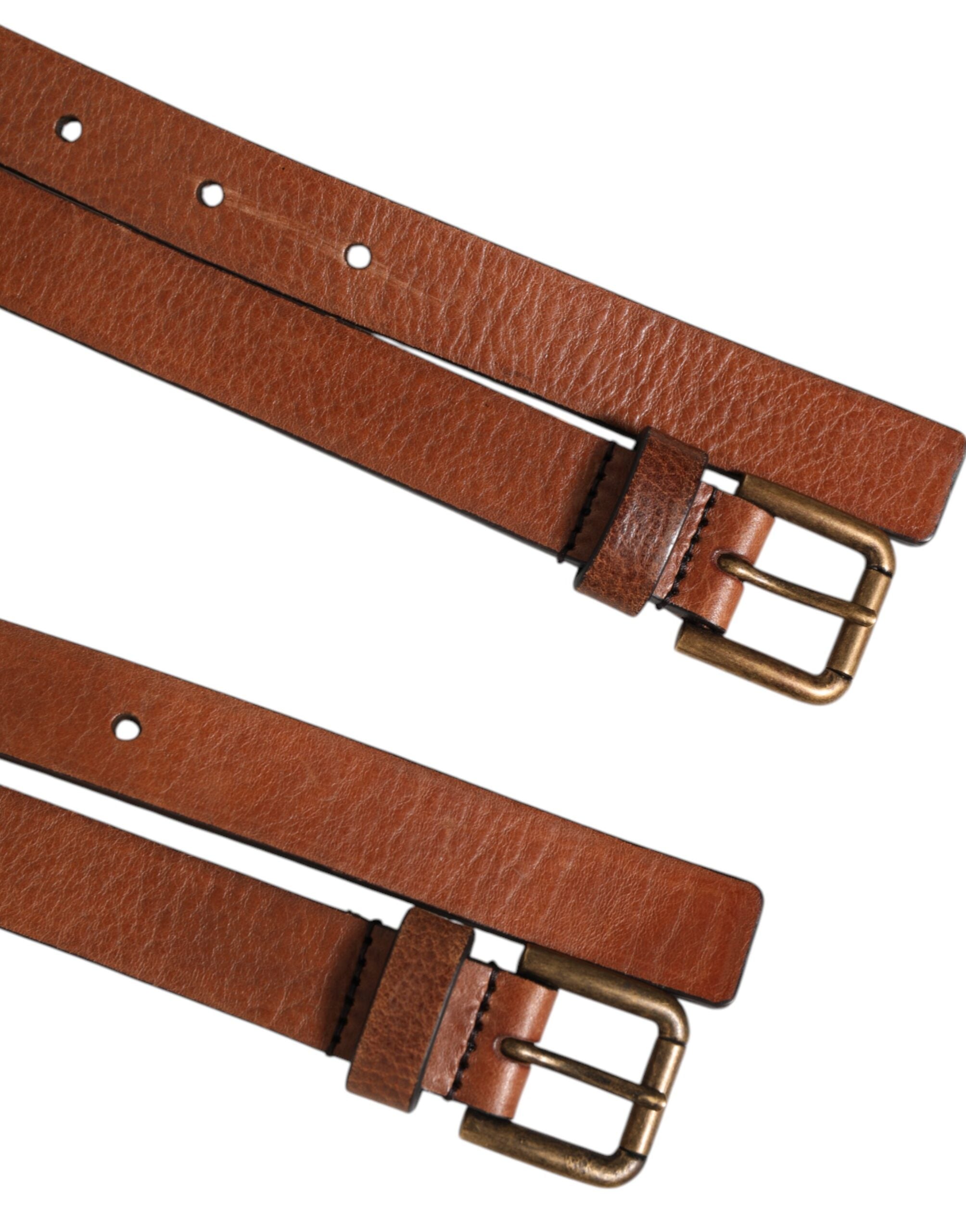 Dolce & Gabbana Brauner Doppelriemen-Ledergürtel mit goldener Schnalle-3