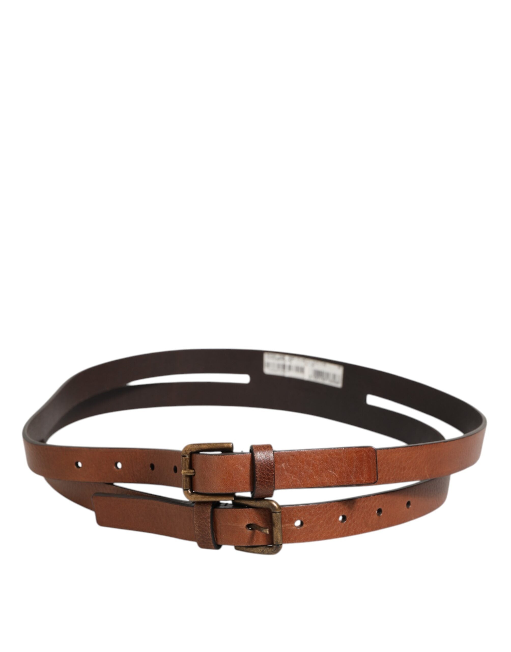 Dolce & Gabbana Brauner Doppelriemen-Ledergürtel mit goldener Schnalle-4