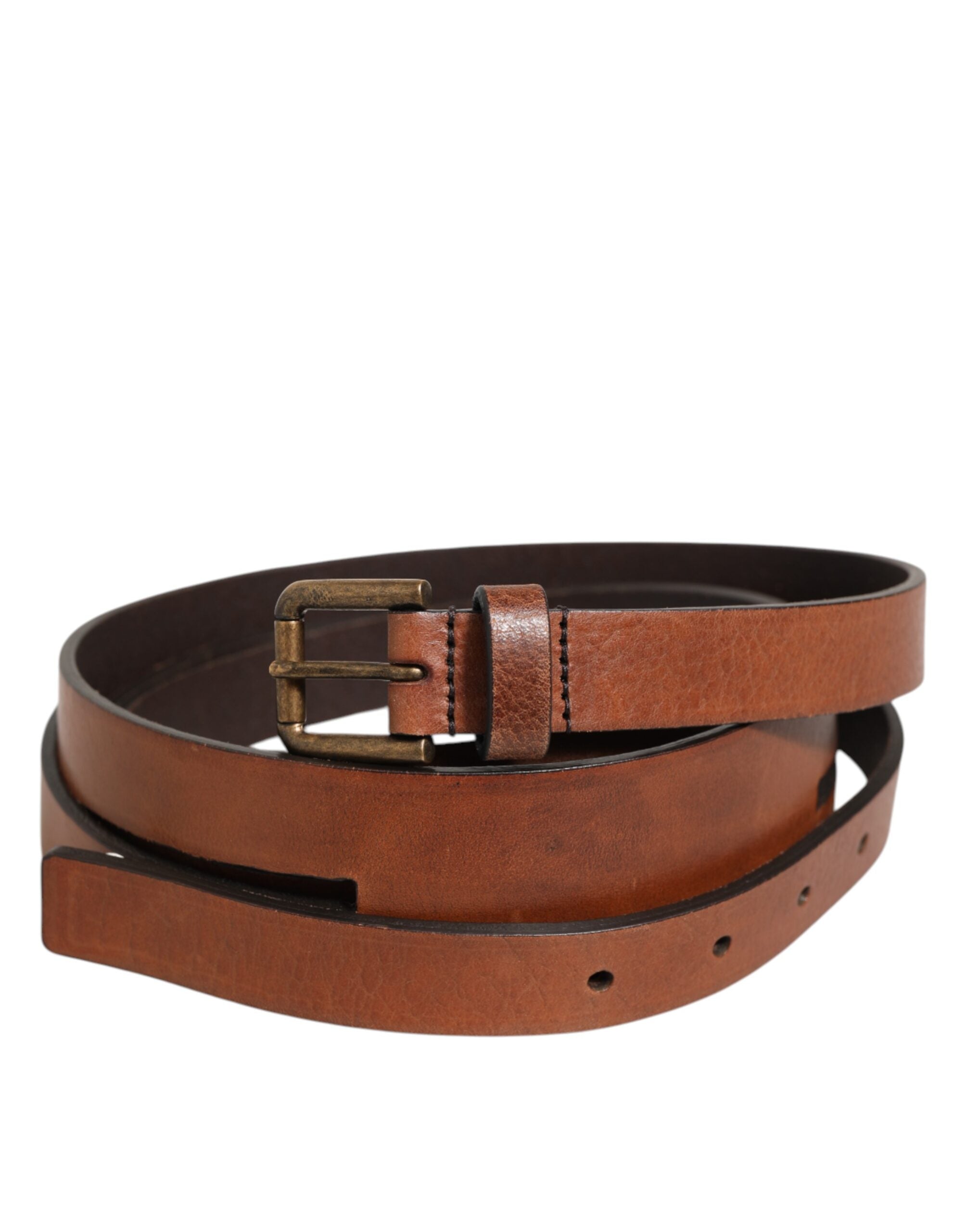 Dolce & Gabbana Brauner Doppelriemen-Ledergürtel mit goldener Schnalle-1
