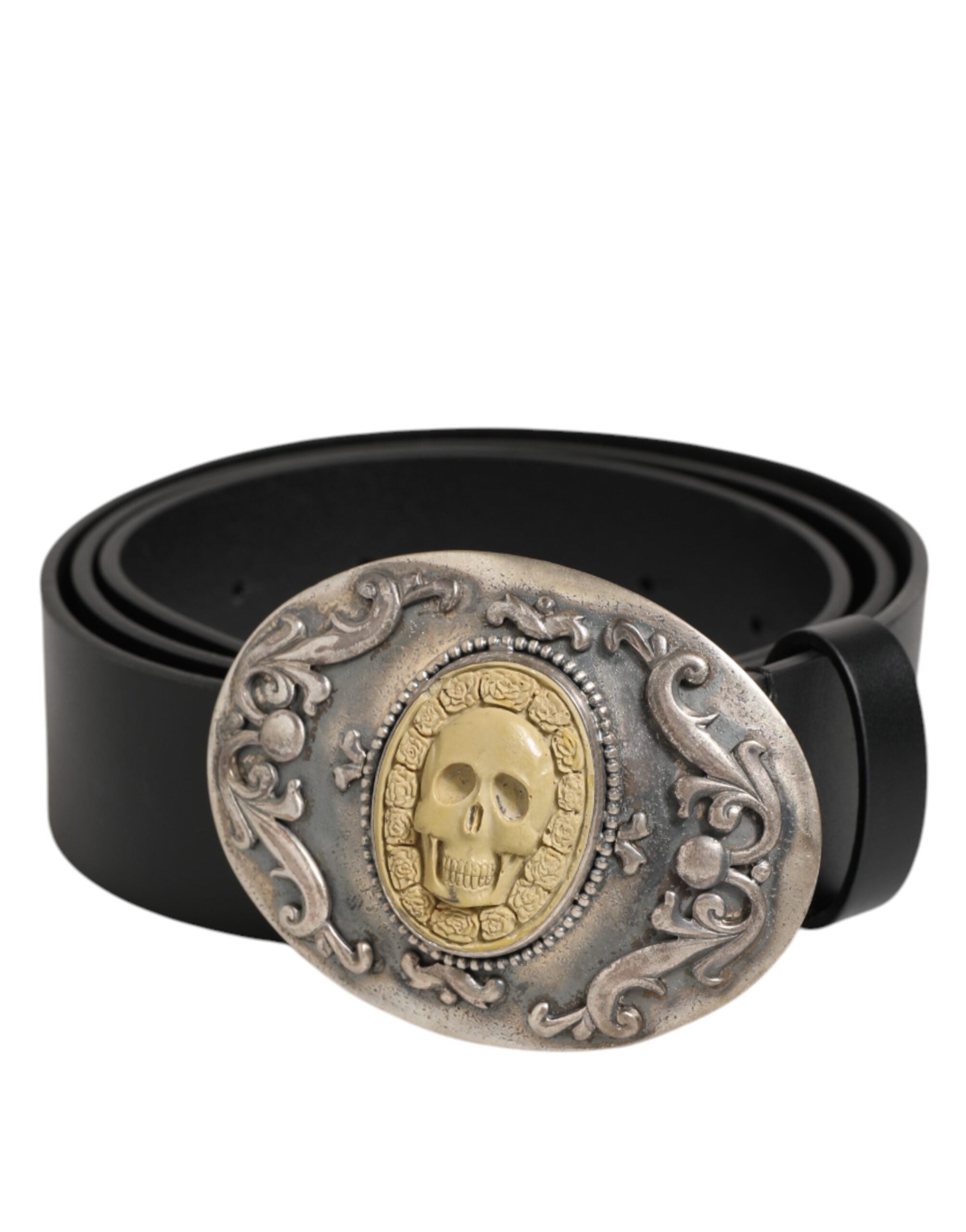 Dolce & Gabbana Black Leather Belt with Ornate Metal Buckle for Men-2