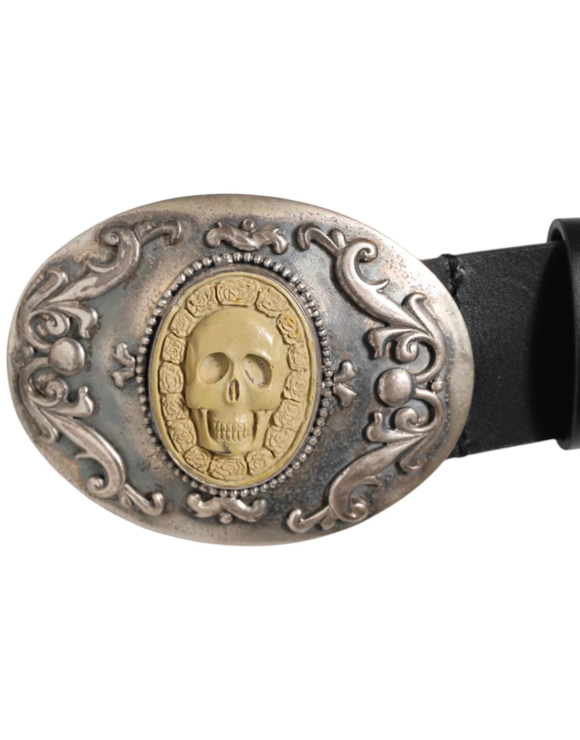 Dolce & Gabbana Black Leather Belt with Ornate Metal Buckle for Men-3