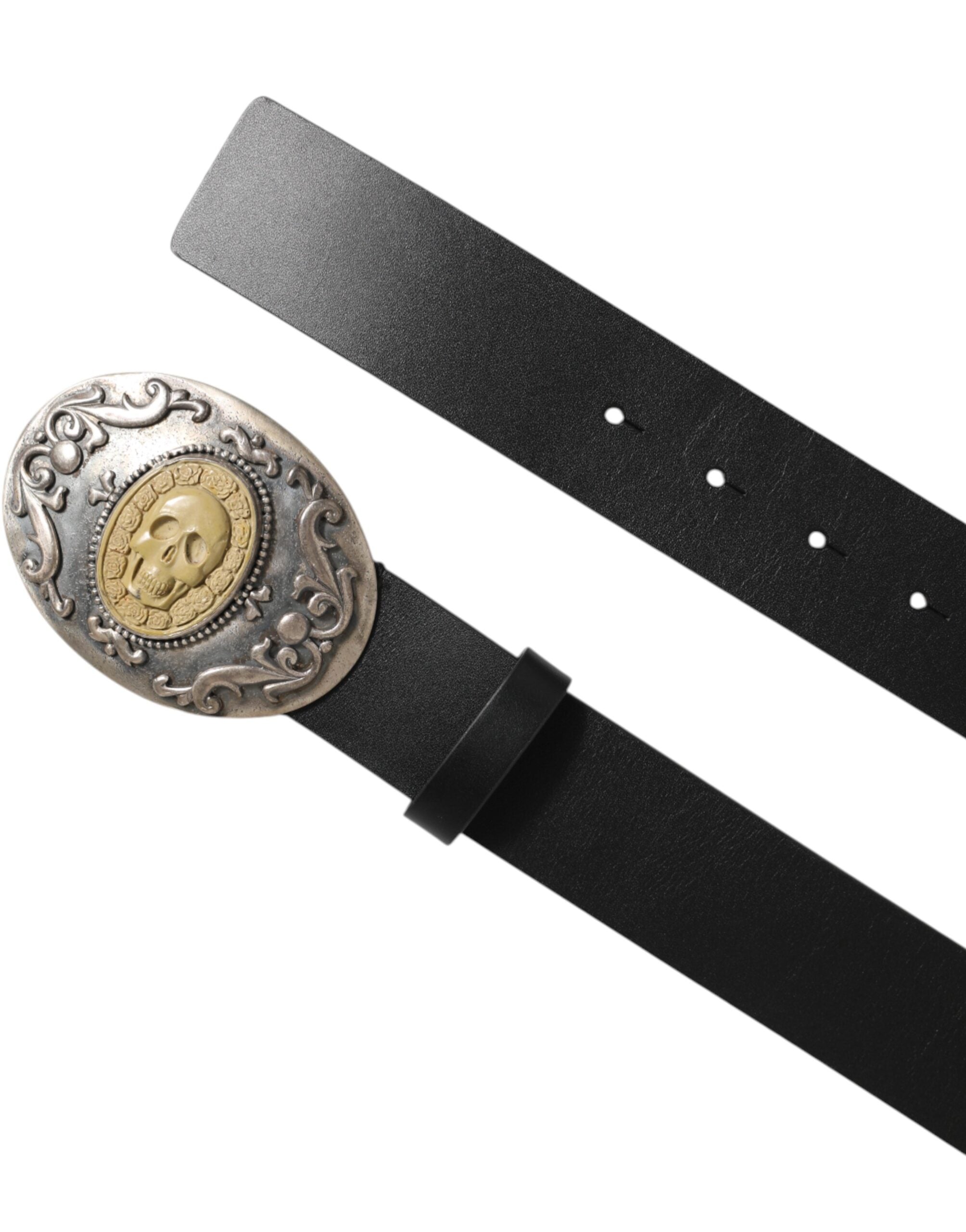 Dolce & Gabbana Black Leather Belt with Ornate Metal Buckle for Men-4