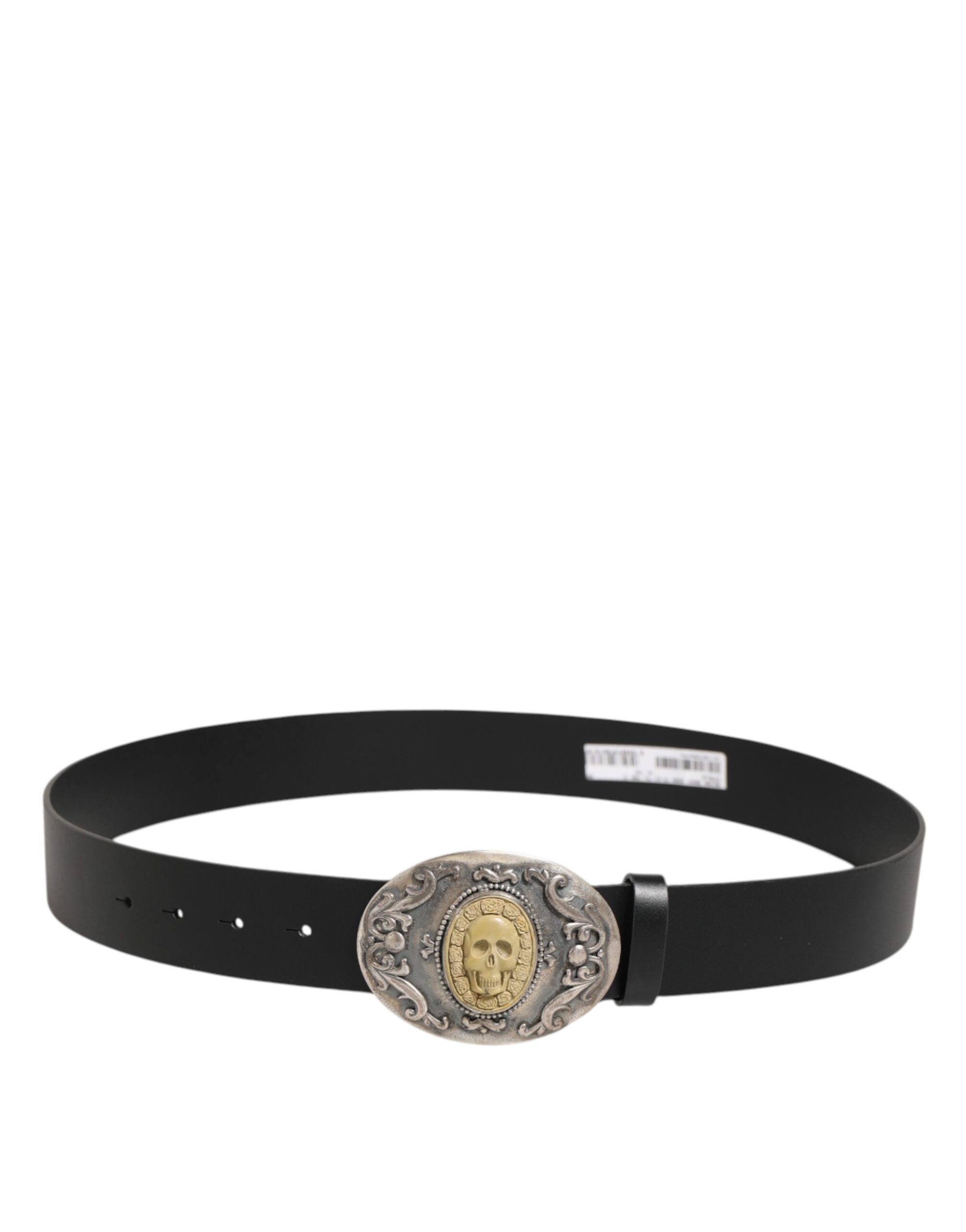 Dolce & Gabbana Black Leather Belt with Ornate Metal Buckle for Men-5