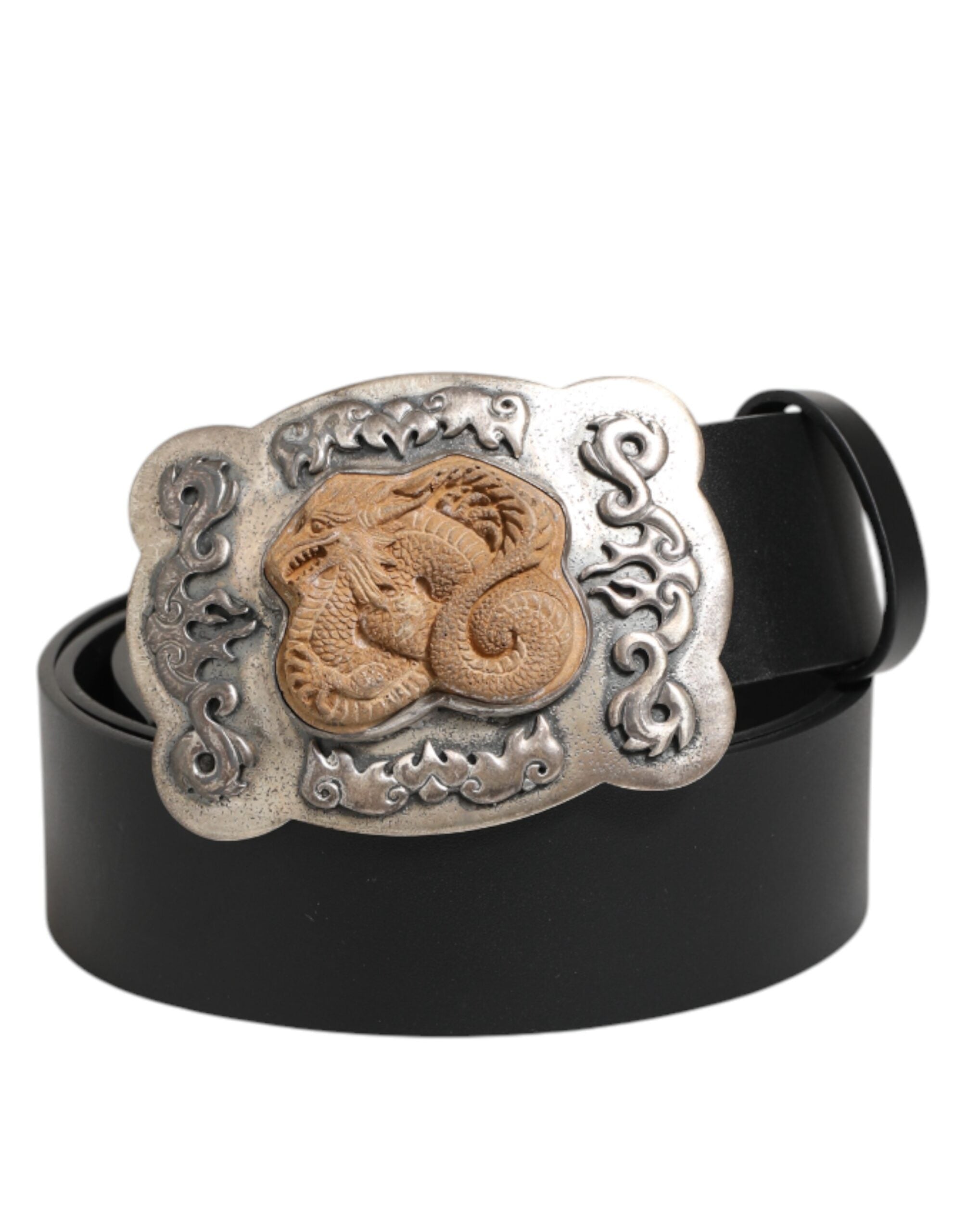 Dolce & Gabbana Schwarzer Leder Gothic Dragon Metallschnalle Gürtel-2