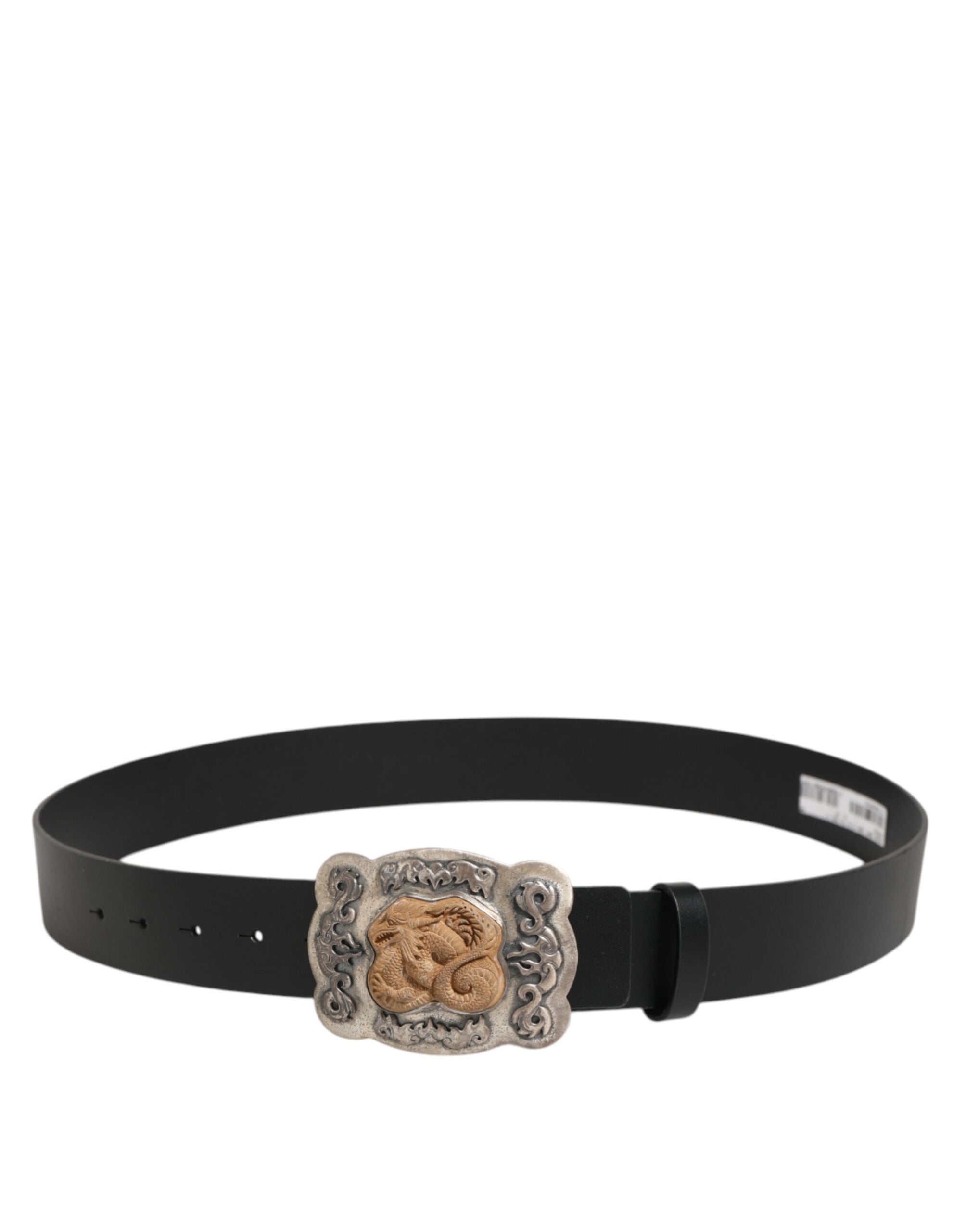 Dolce & Gabbana Schwarzer Leder Gothic Dragon Metallschnalle Gürtel-4