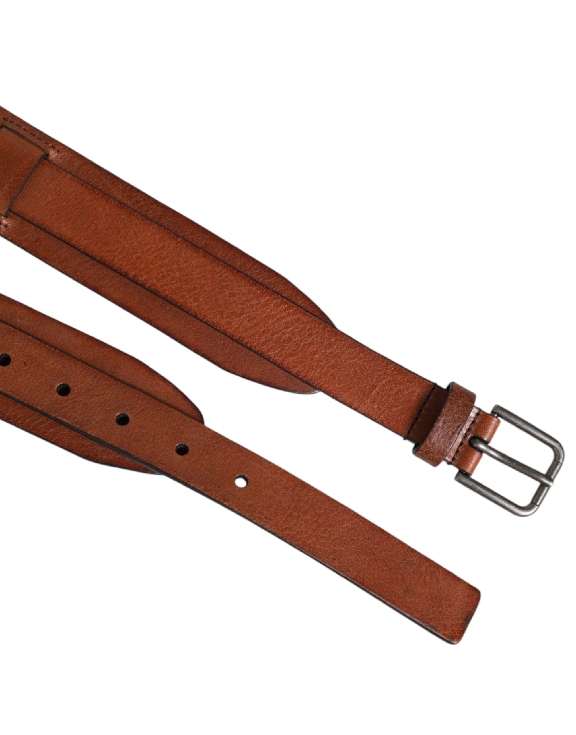 Dolce & Gabbana Brown Classic Gold Metal Logo Buckle Men's Belt-4